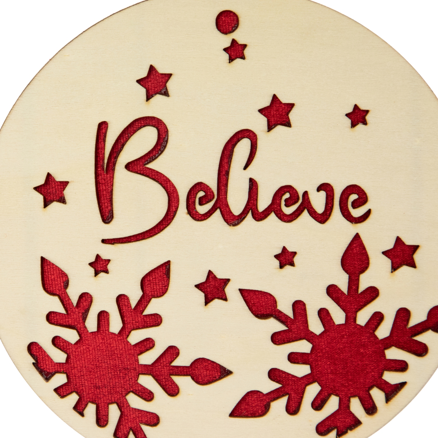 Décoration de Noël « Believe », flocon de neige et étoile, 7 po, rouge et beige