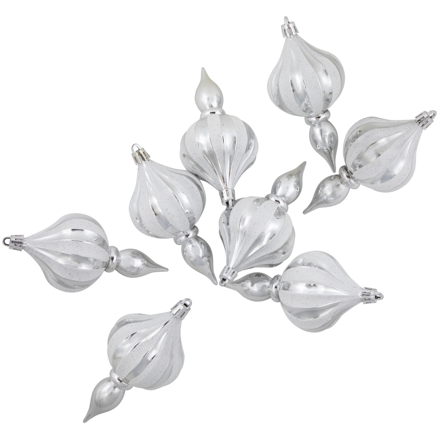 8ct Silver Shatterproof Finial Christmas Ornaments, 4.75"