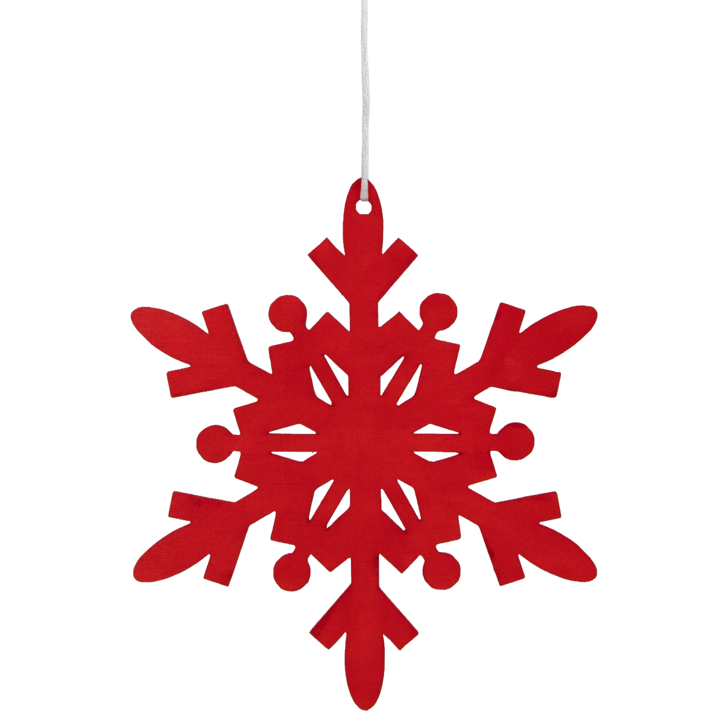 6-Point Hanging Wooden Snowflake Christmas Ornament - 7.75" - Red