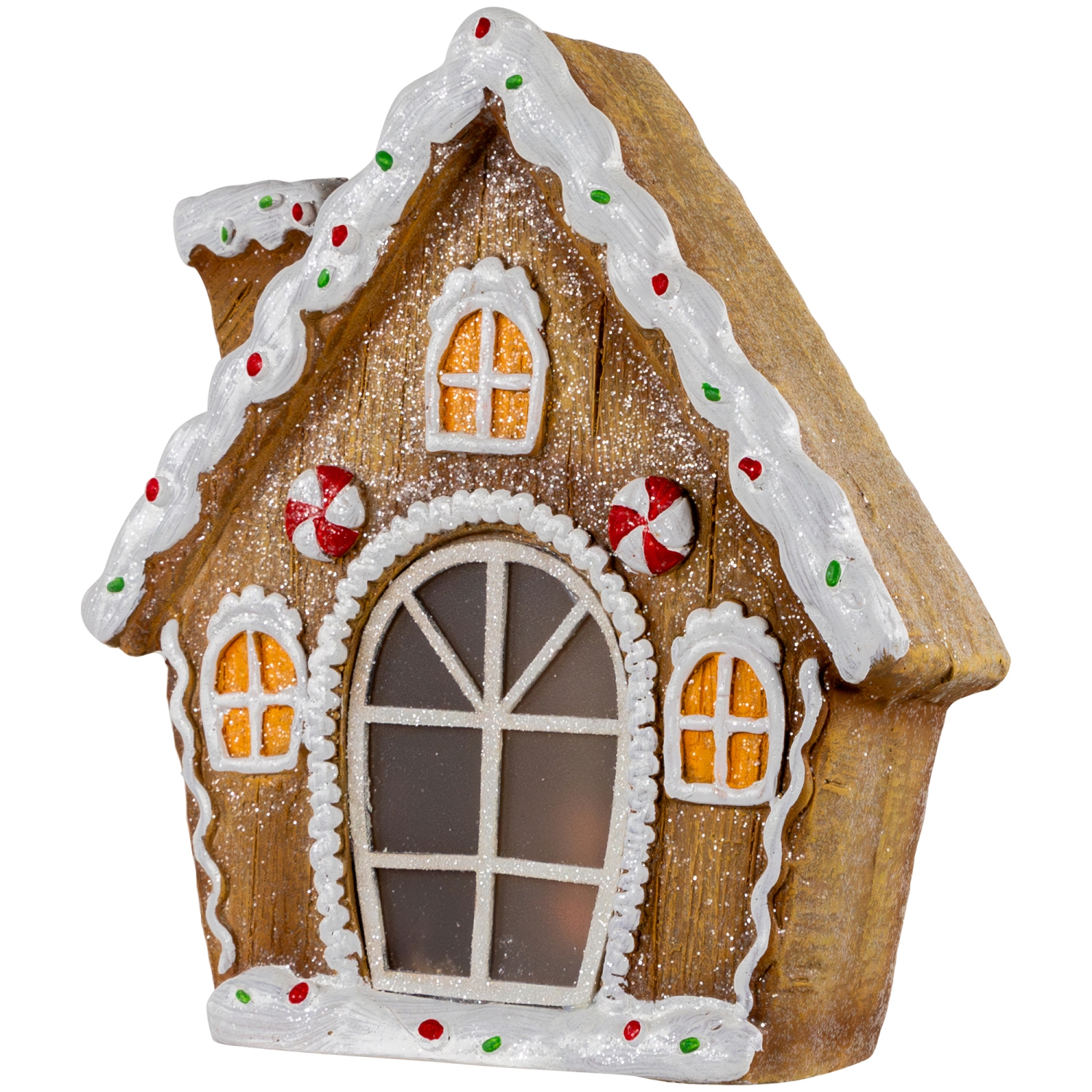 LED Lighted Frosted Gingerbread Peppermint Christmas House - 12.5"