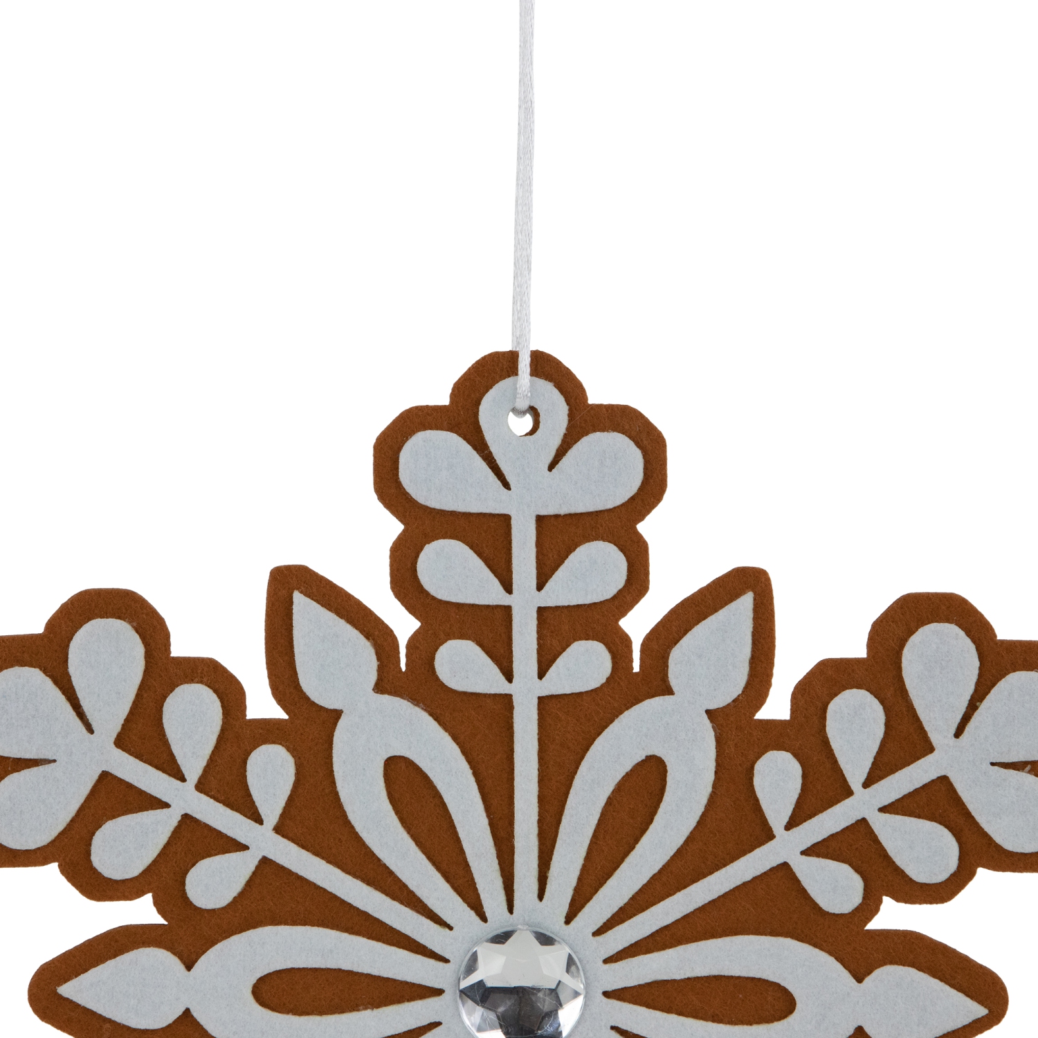 Gingerbread Snowflake Christmas Ornament with Gem - 10" - Brown and White