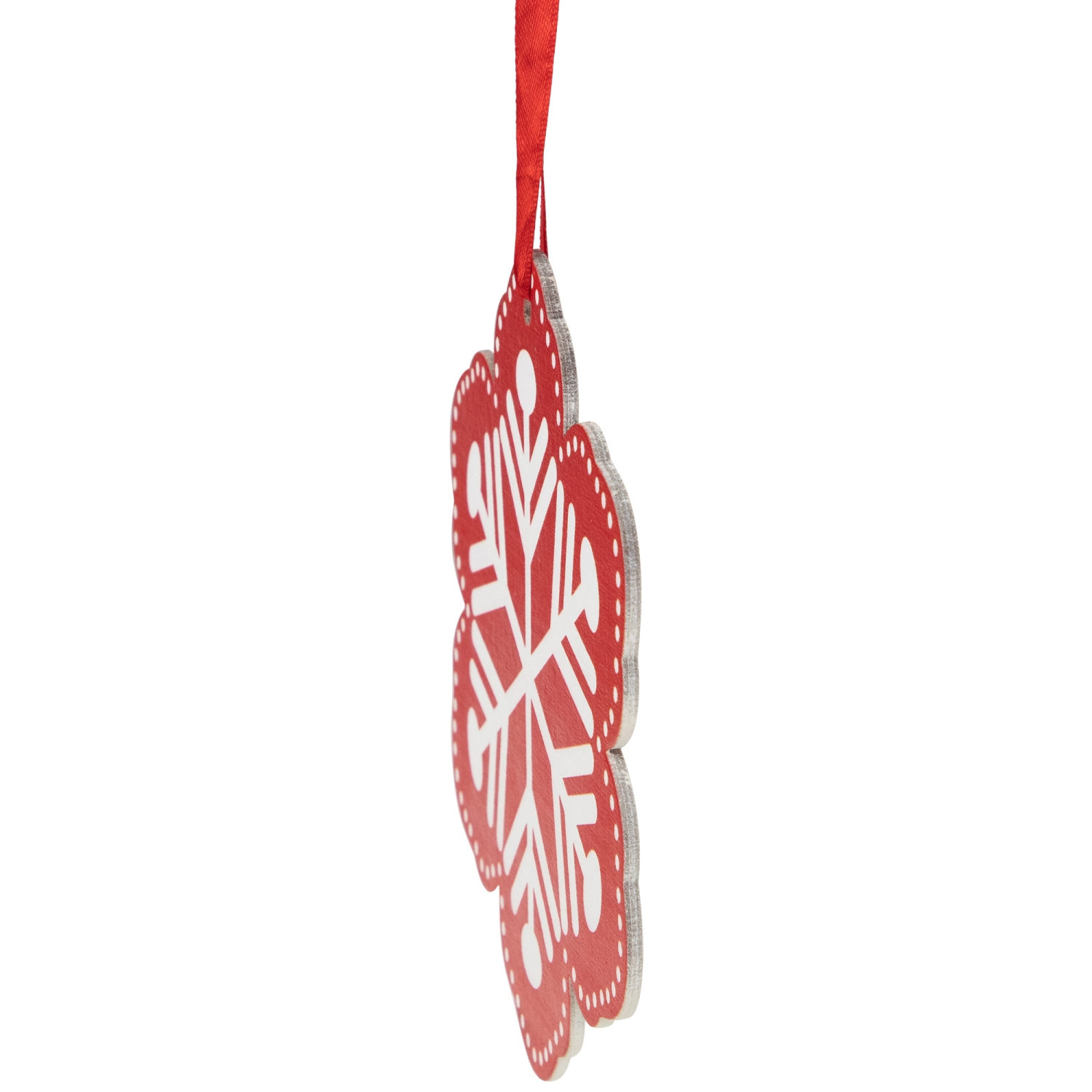 Wooden Snowflake Cutout Christmas Ornament - 6" - Red and White