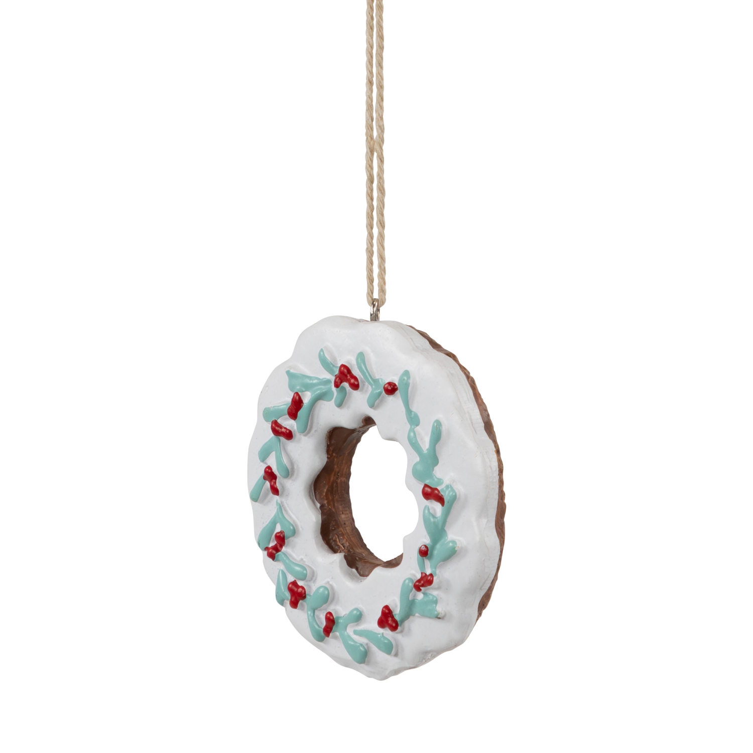 2.75" White Frosted Donut with Pine and Berry Christmas Ornament