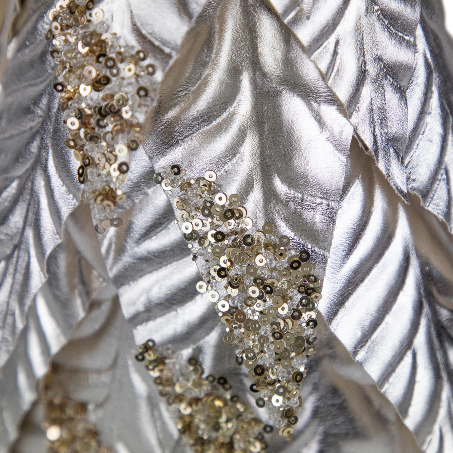 Sequined Layered Leaves Christmas Cone Tree - 20" - Platinum and Champagne Finish