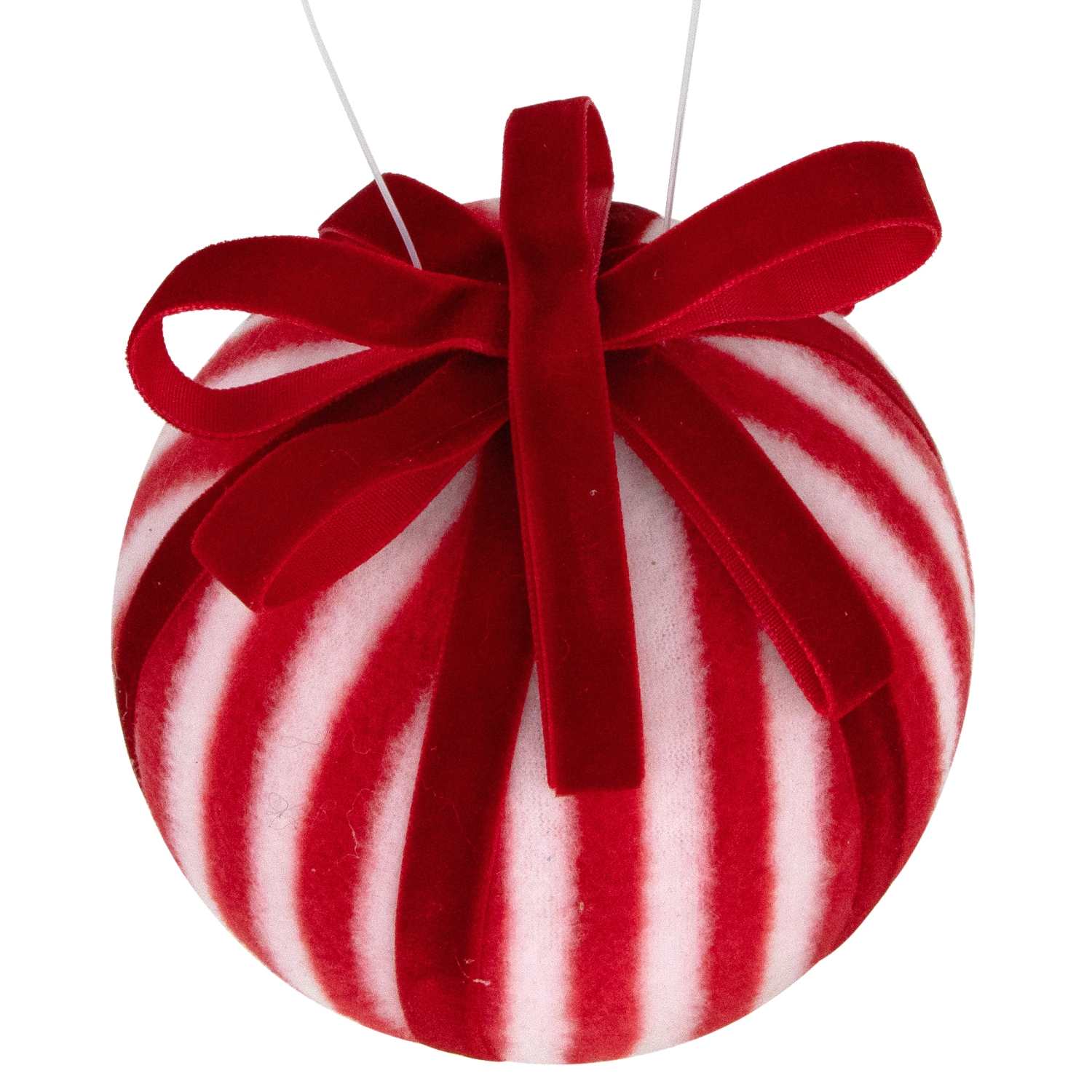 Striped Candy Cane Christmas Ball Ornament - 4" - Red and White
