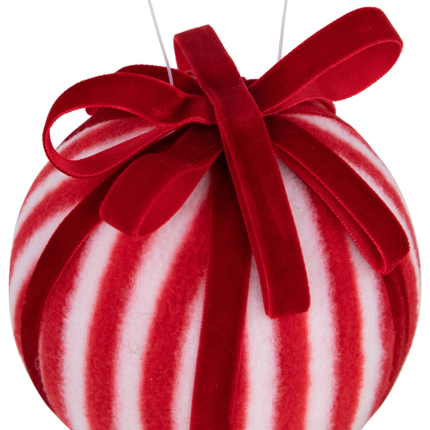 Striped Candy Cane Christmas Ball Ornament - 4" - Red and White