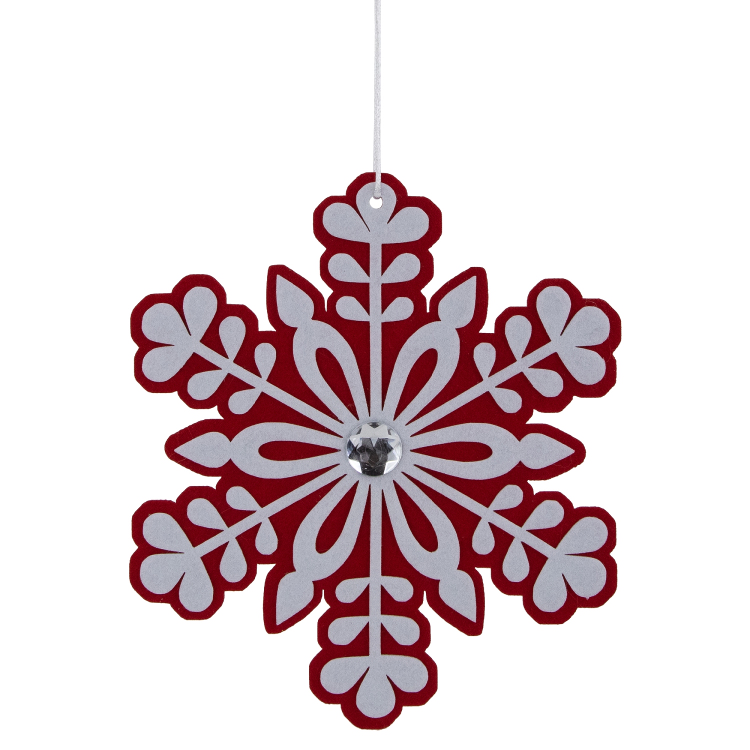 Peppermint Snowflake Christmas Ornament with Gem - 10" - Red and White