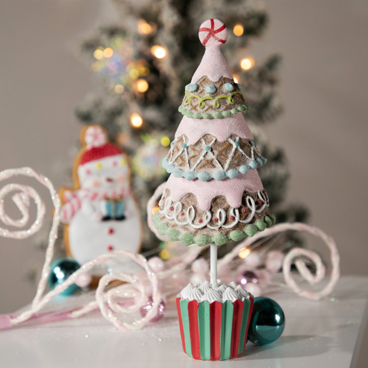 Frosted Waffle Cone Christmas Cupcake Tree - 10.25"