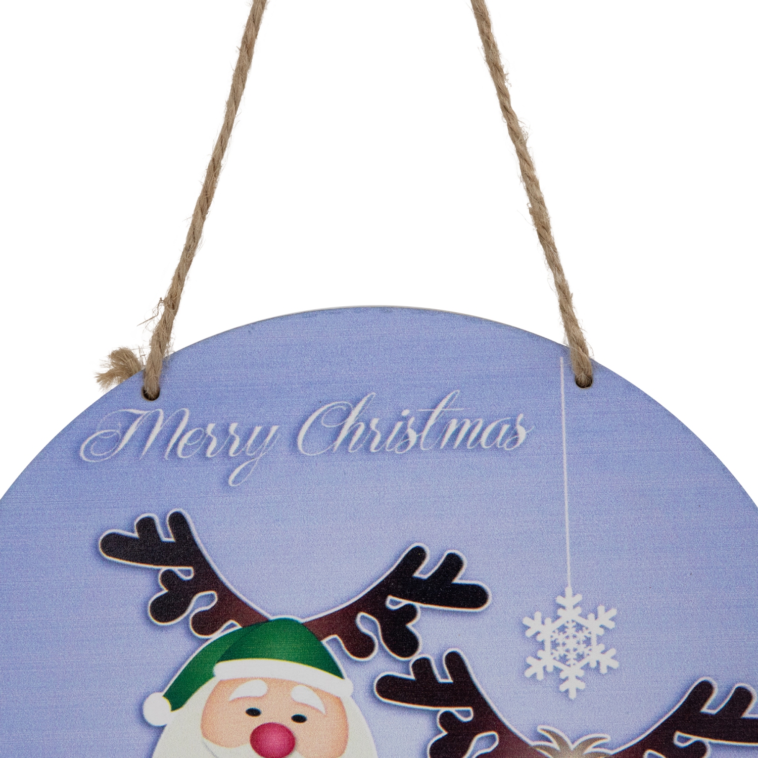 Santa and Reindeer "Merry Christmas" Disc Ornament - 8" - Blue and Green