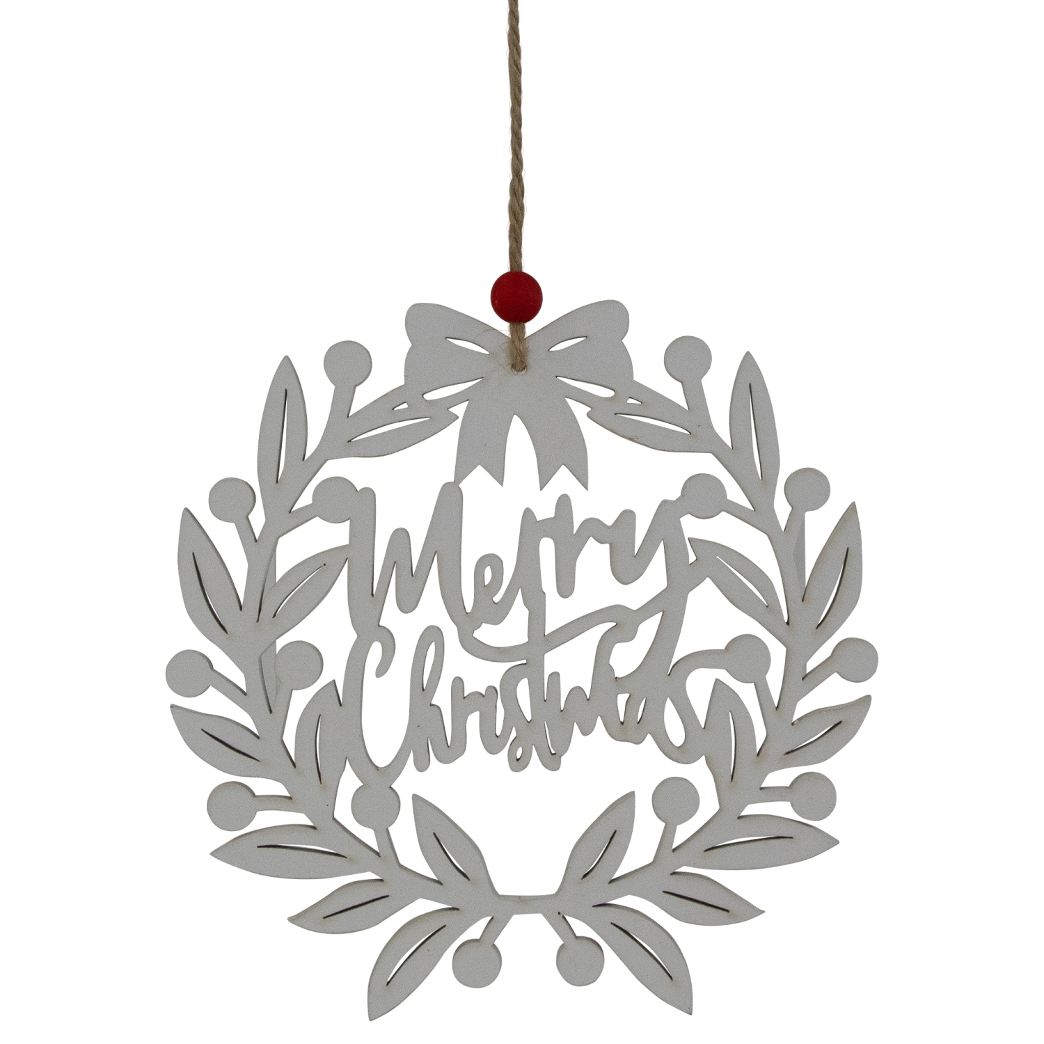 8" White "Merry Christmas" Wreath Cutout Hanging Ornament