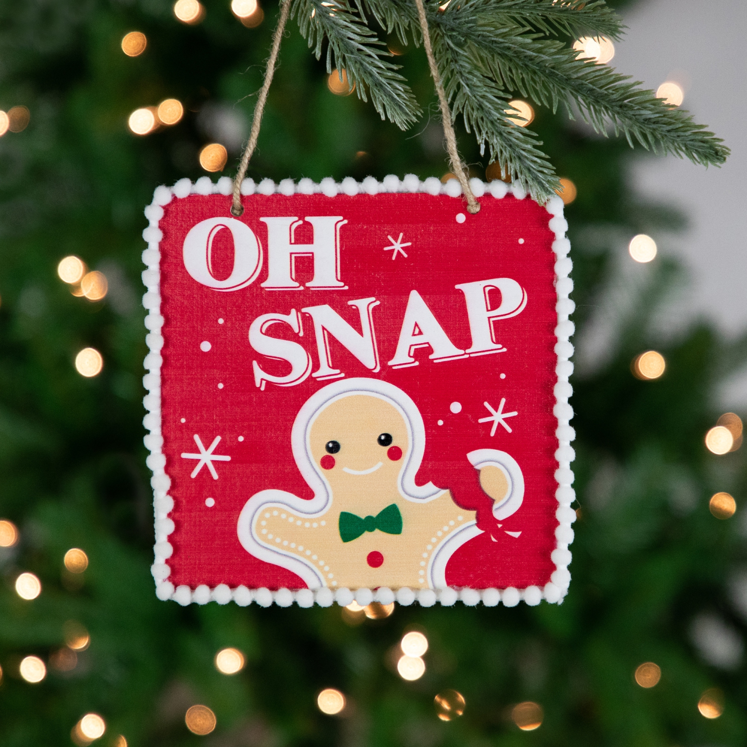 6.25" Gingerbread Man "OH SNAP" Square Christmas Ornament