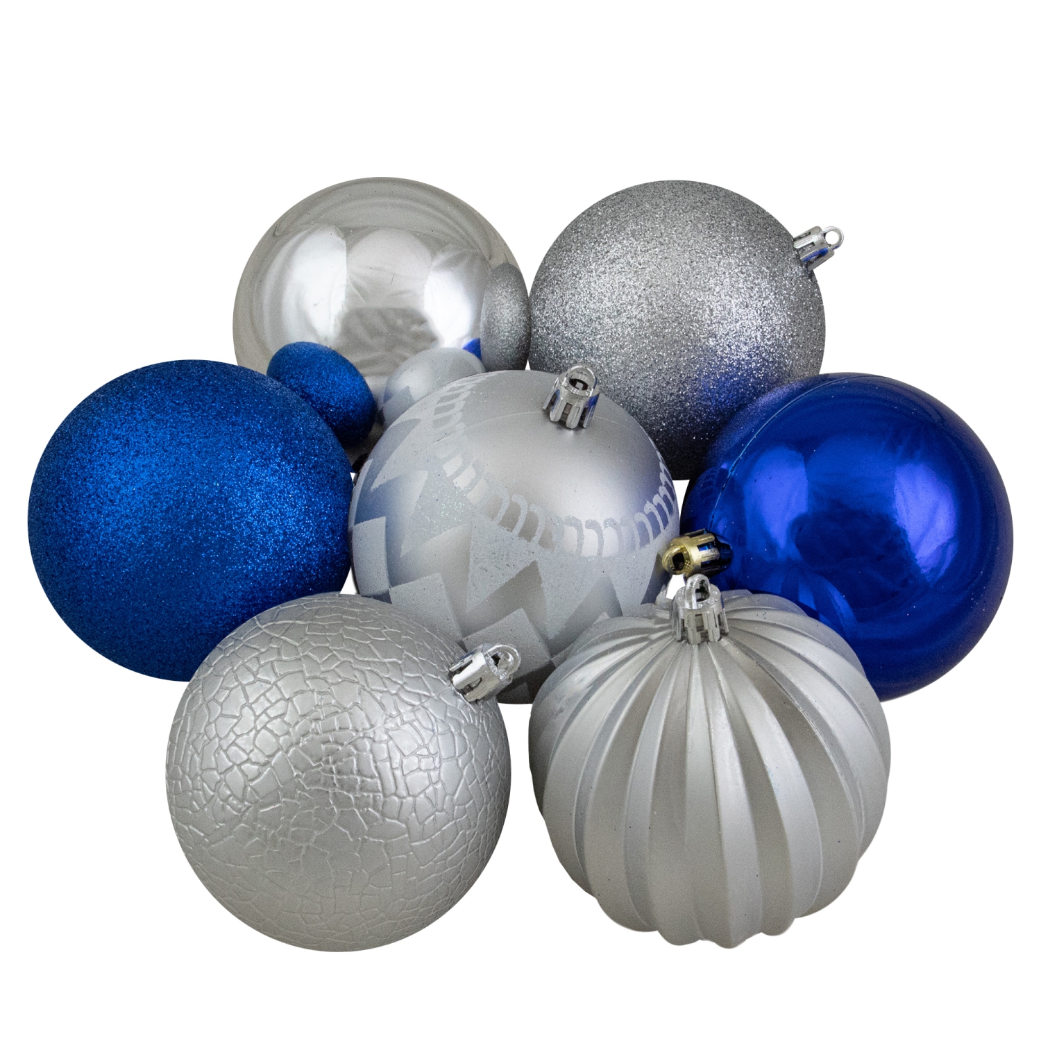 Shatterproof 3-Finish Christmas Ball and Finial Ornaments - Blue and Silver - 75ct
