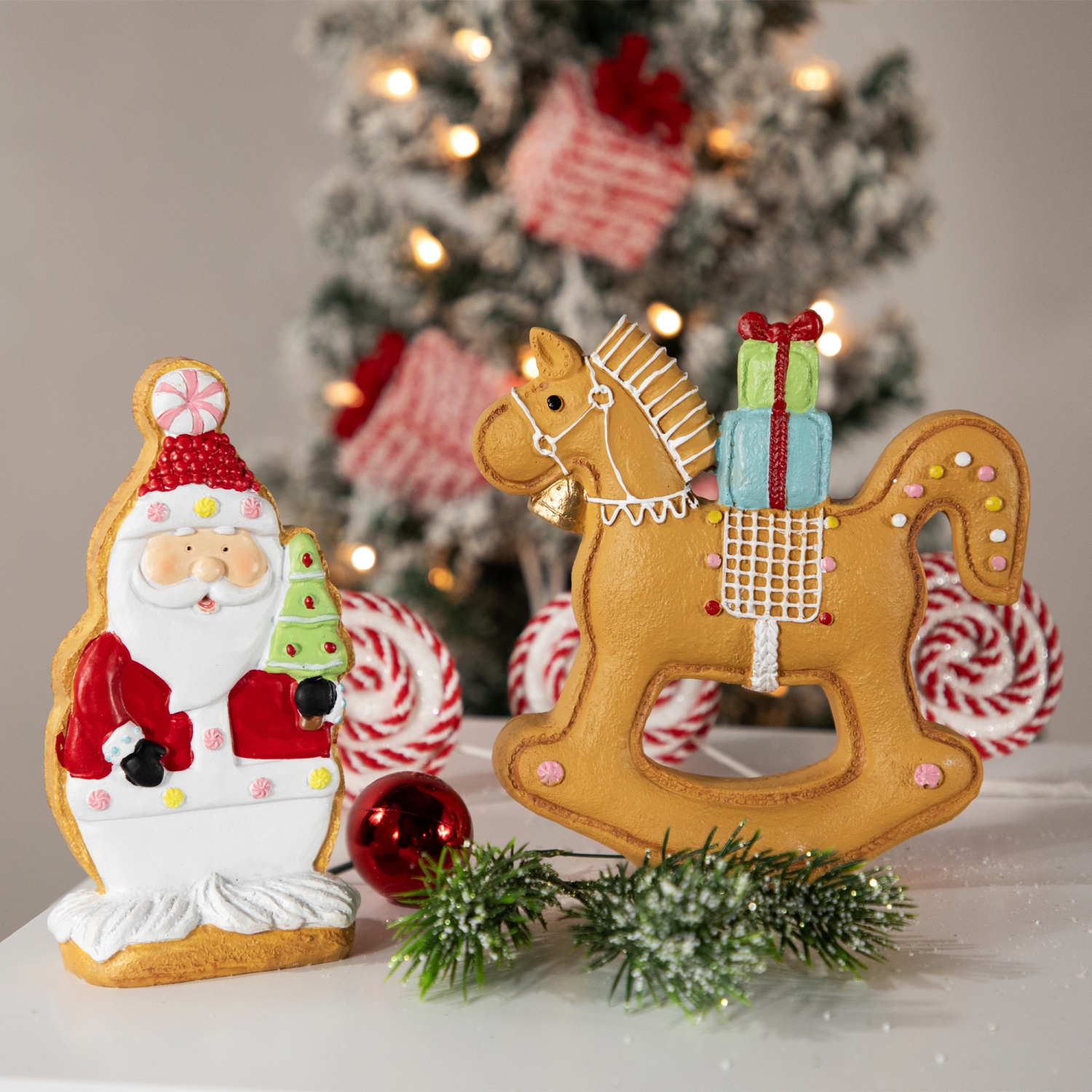 Gingerbread Santa with Tree Christmas Figurine - 7"