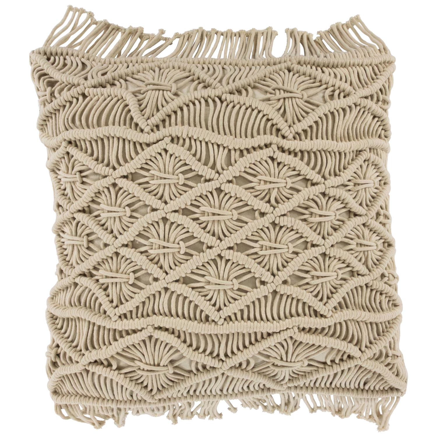 Coussin décoratif carré à macramé fait à la main en coton naturel de 18 po