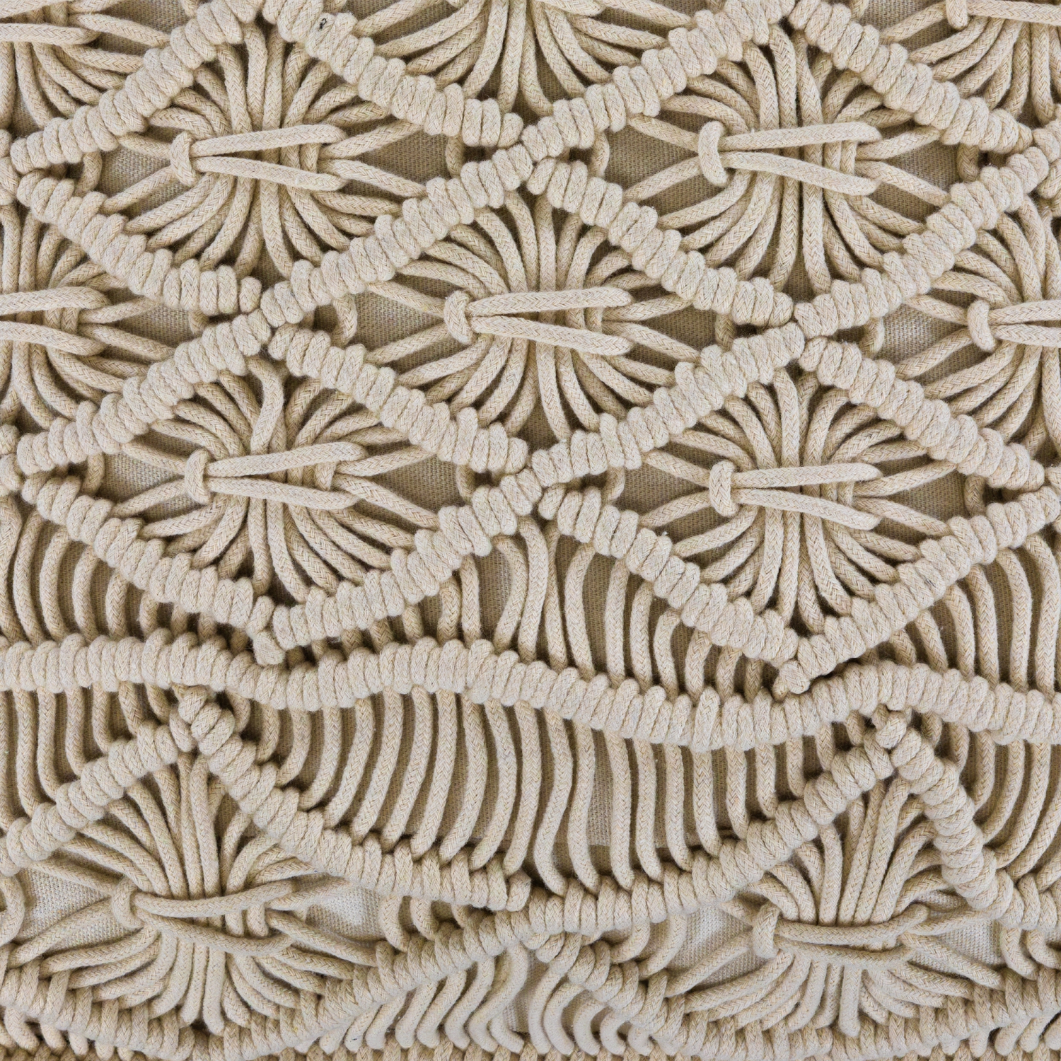 Coussin décoratif carré à macramé fait à la main en coton naturel de 18 po