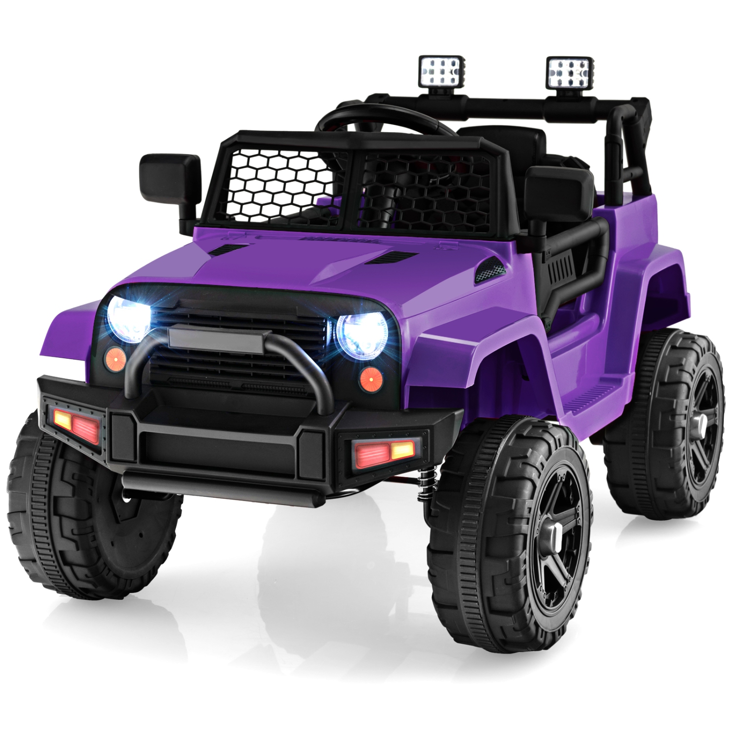 Topbuy 12V Kids Ride On Car Electric Vehicle Jeep with Parental Remote Music Horn Headlights Slow Start Function Black/White/Pink