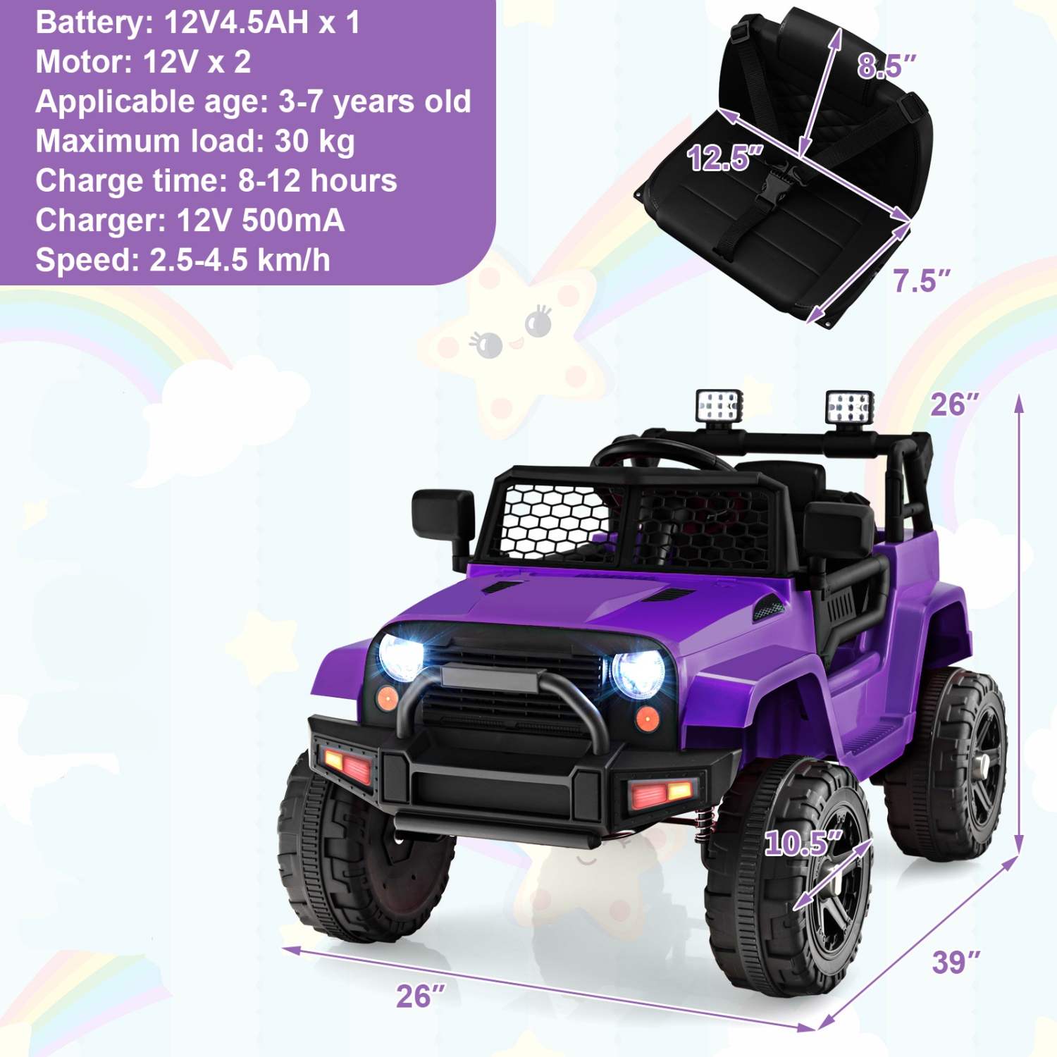 Topbuy 12V Kids Ride On Car Electric Vehicle Jeep with Parental Remote Music Horn Headlights Slow Start Function Black/White/Pink