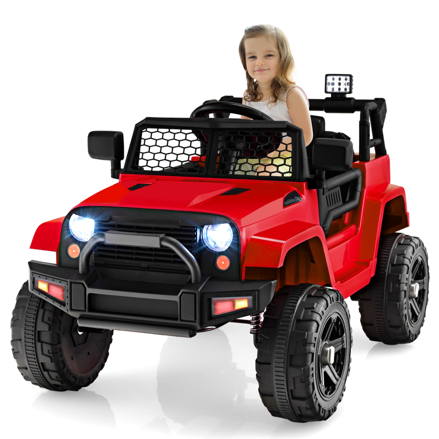 Topbuy 12V Kids Ride On Car Electric Vehicle Jeep with Parental Remote Music Horn Headlights Slow Start Function Black/White/Pink
