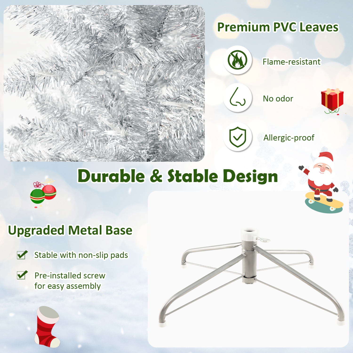 Topbuy 6/7 FT Pre-lit Artificial Christmas Tree Hinged Xmas Pencil Tree with 790/1030 Branch Tips 300/400 Warm White LED Lights