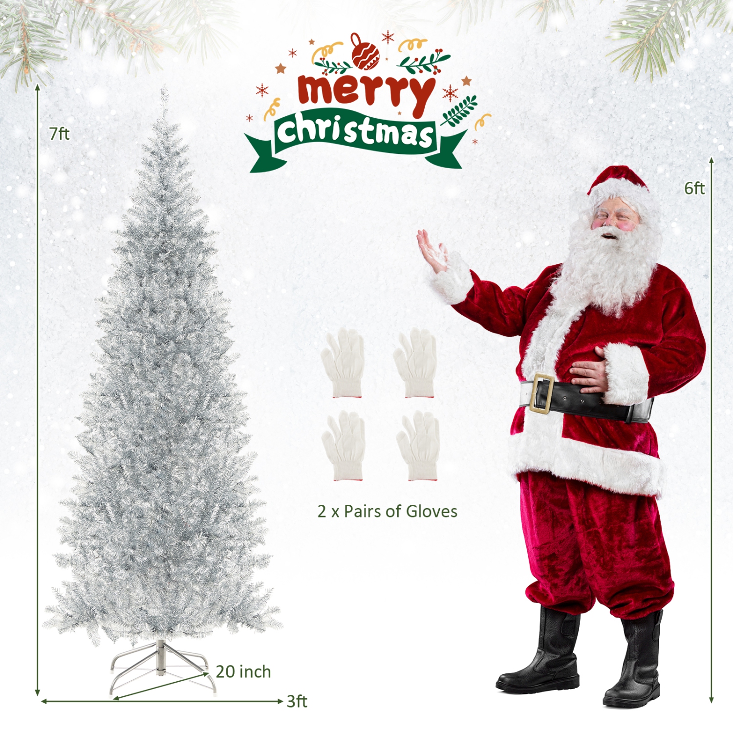 Topbuy 6/7 FT Pre-lit Artificial Christmas Tree Hinged Xmas Pencil Tree with 790/1030 Branch Tips 300/400 Warm White LED Lights