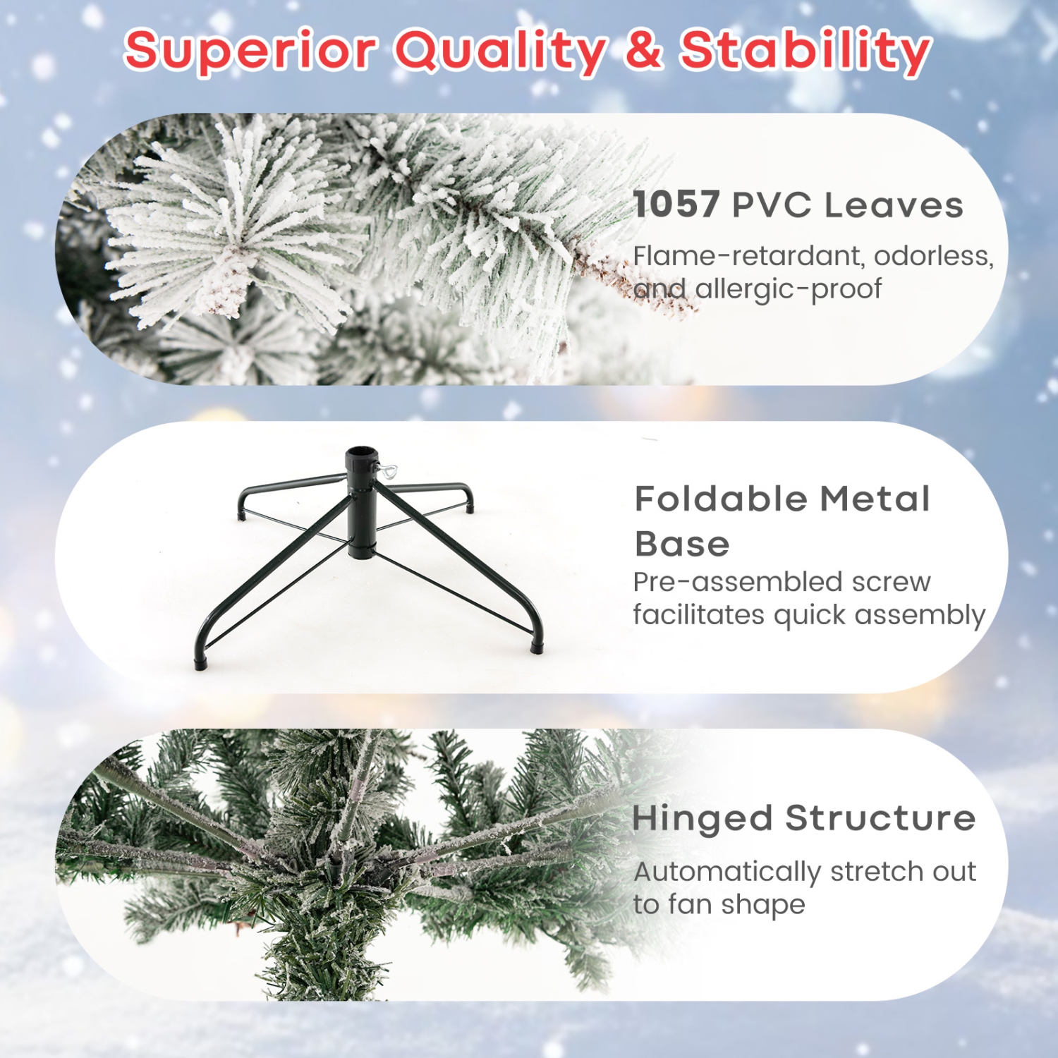 Topbuy 7 FT Pre-lit Artificial Christmas Tree, Snow-flocked Xmas Tree with Tiered Structure, 420 Warm White LED Lights