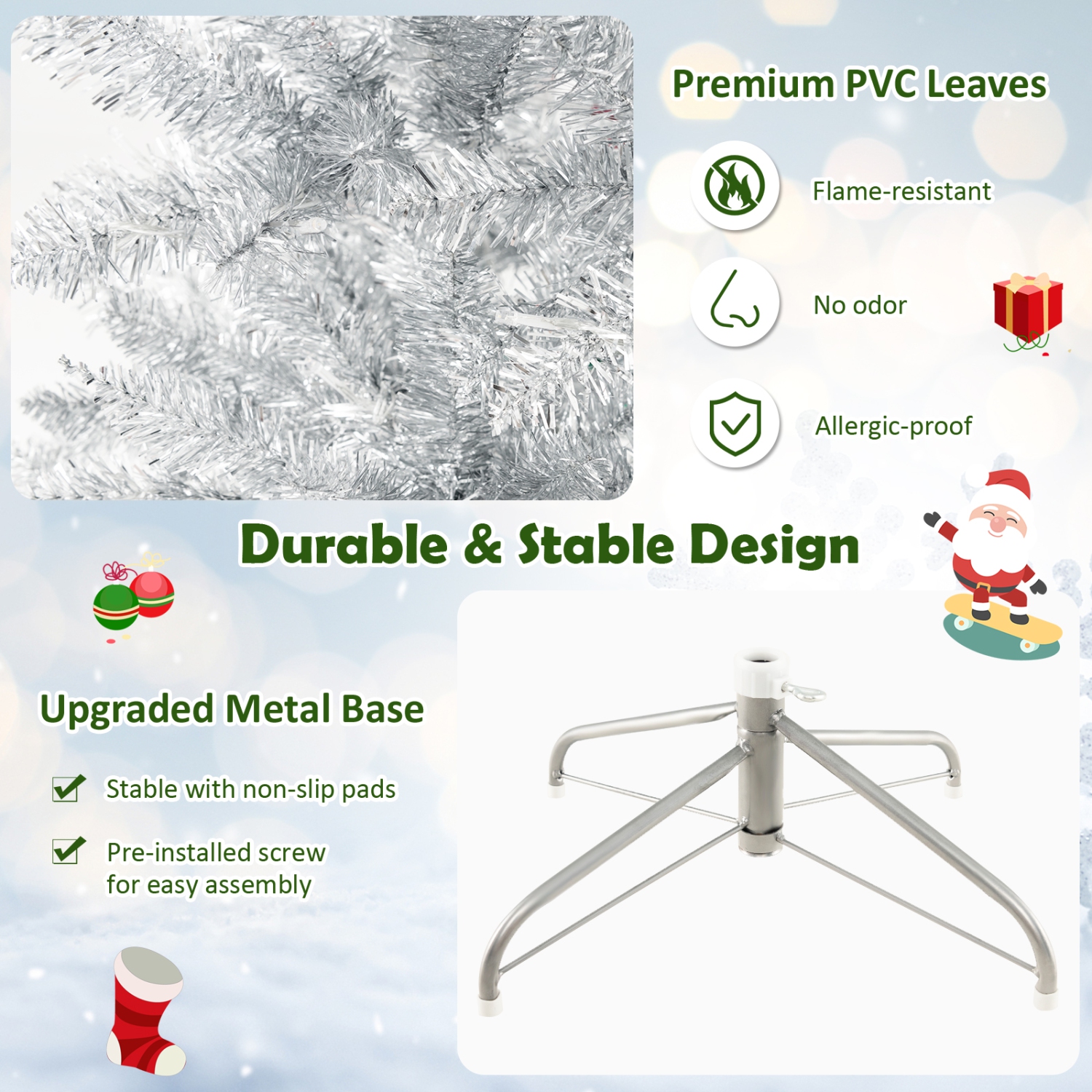 Topbuy 6/7 FT Pre-lit Artificial Christmas Tree Hinged Xmas Pencil Tree with 790/1030 Branch Tips 300/400 Warm White LED Lights