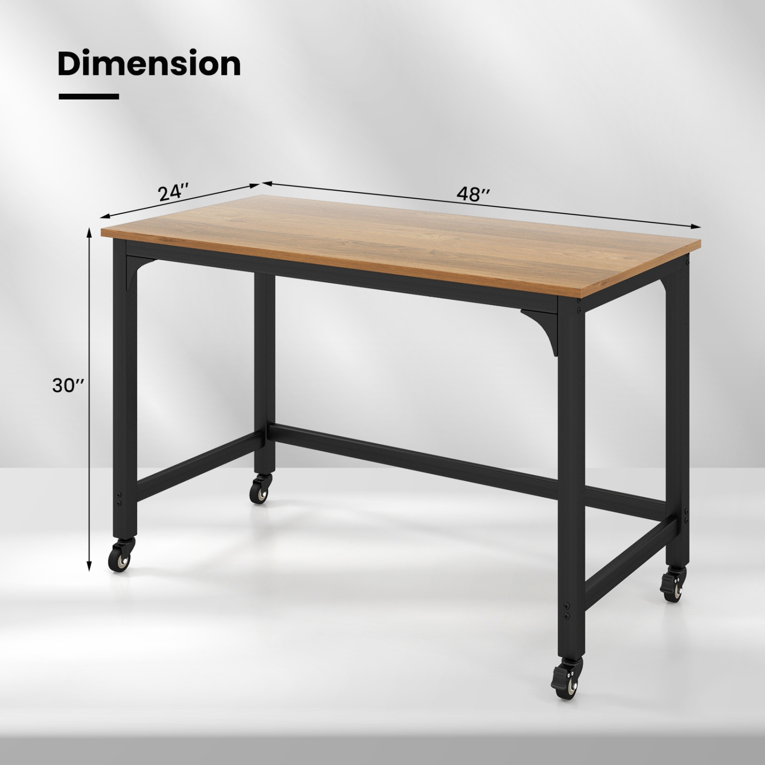 Topbuy 48" Rolling Computer Desk Mobile Study Writing Desk with Metal Frame Movable Home Office Desk Natural/Black