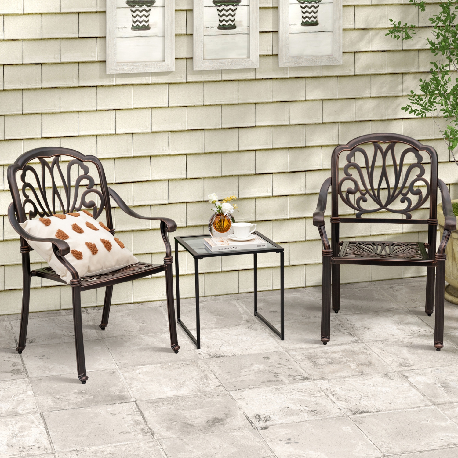 Topbuy 17" Tempered Glass Top Side Table Indoor Outdoor Small End Table w/ Metal Frame Space-saving Square Coffee Table