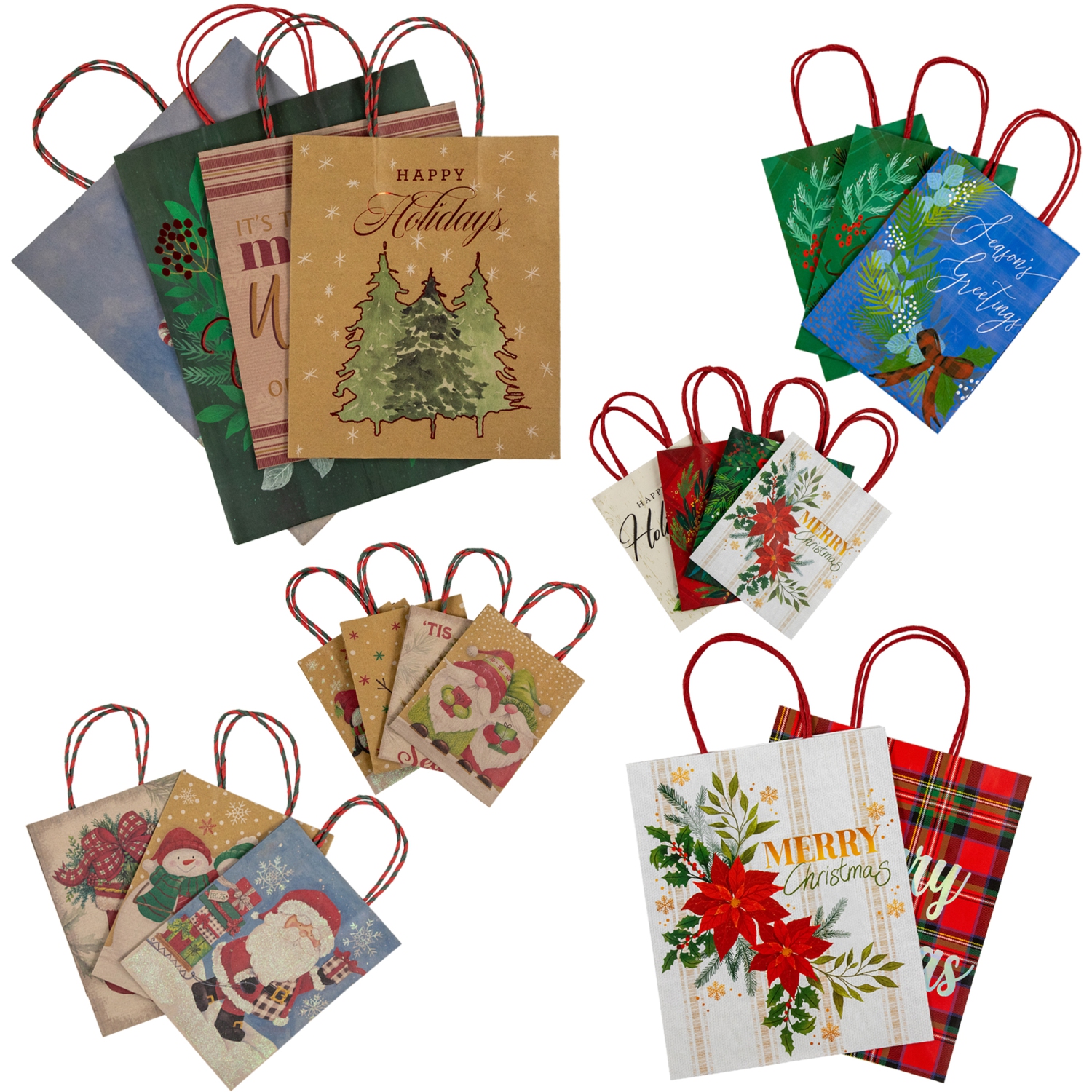 20-Count Assorted Christmas Themed Paper Gift Bags