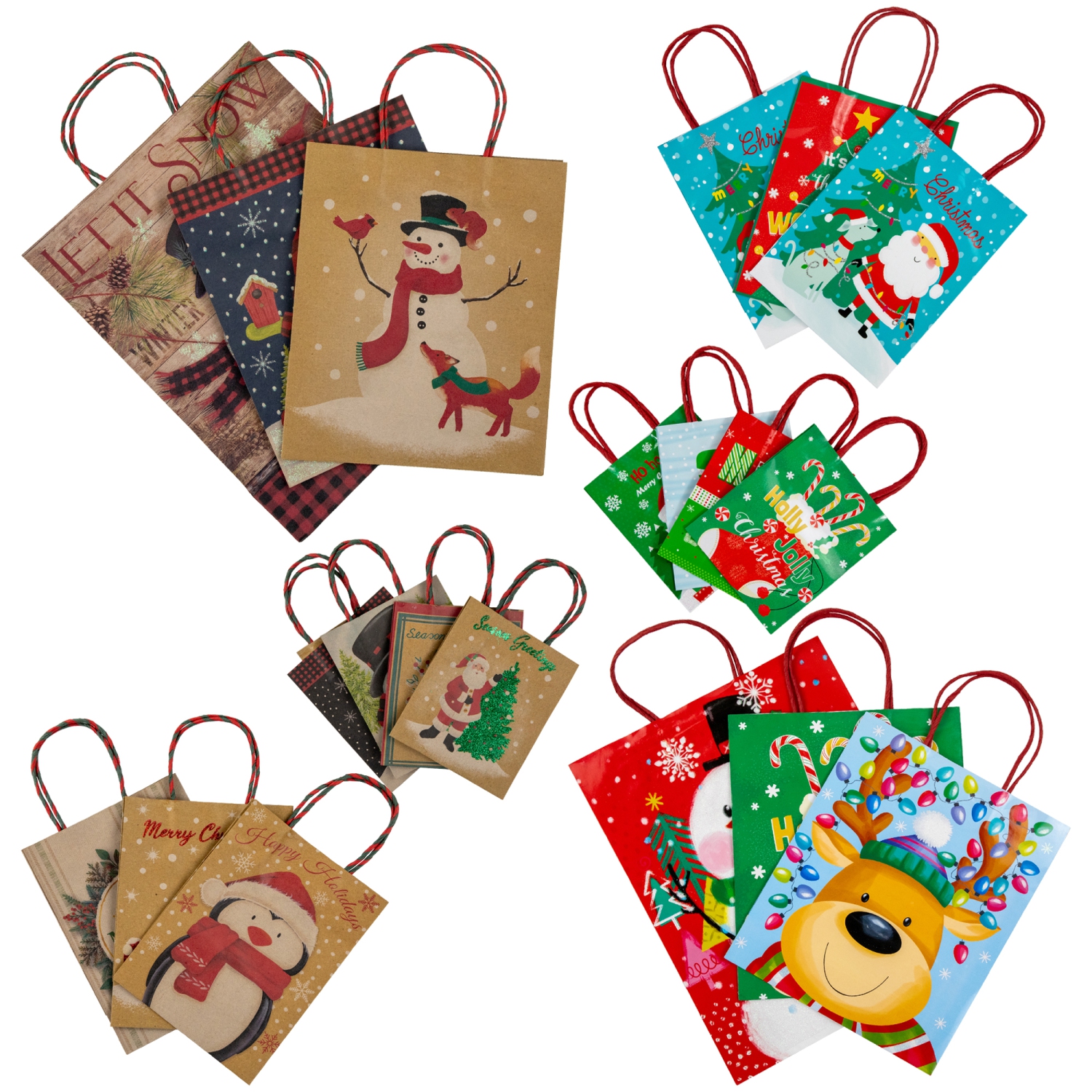 20-Count Assorted Paper Christmas Themed Gift Bags