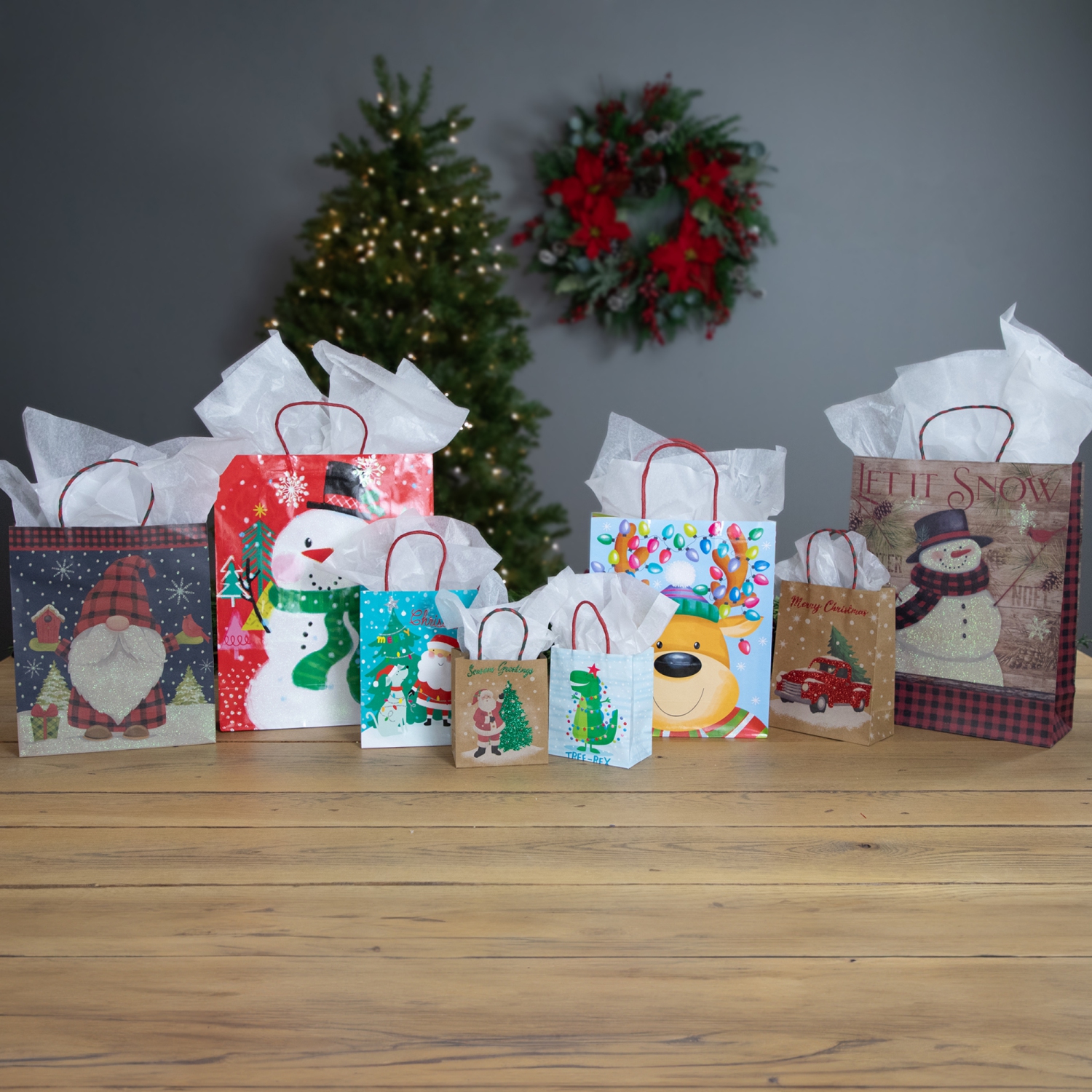 20-Count Assorted Paper Christmas Themed Gift Bags