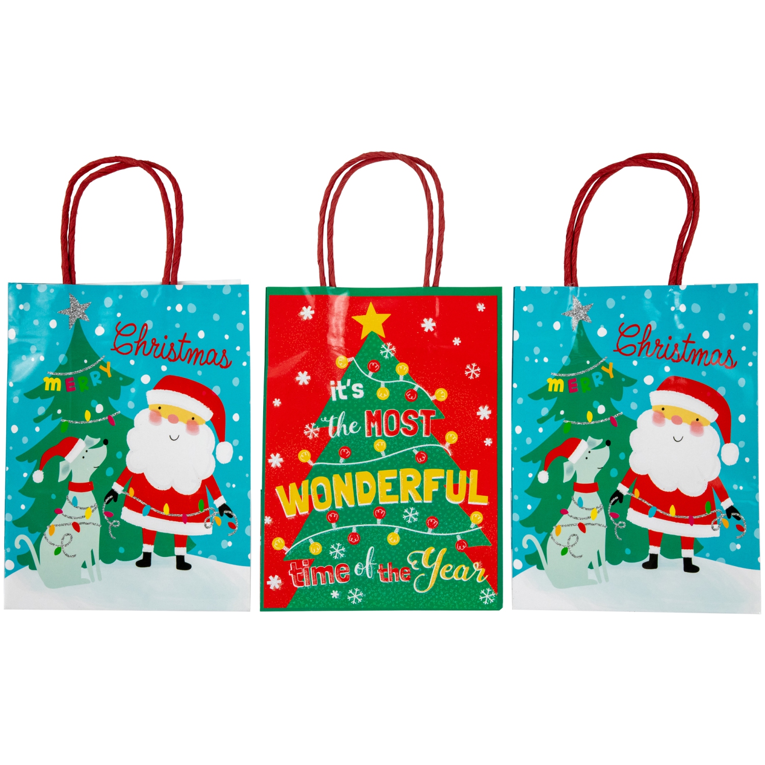 20-Count Assorted Paper Christmas Themed Gift Bags