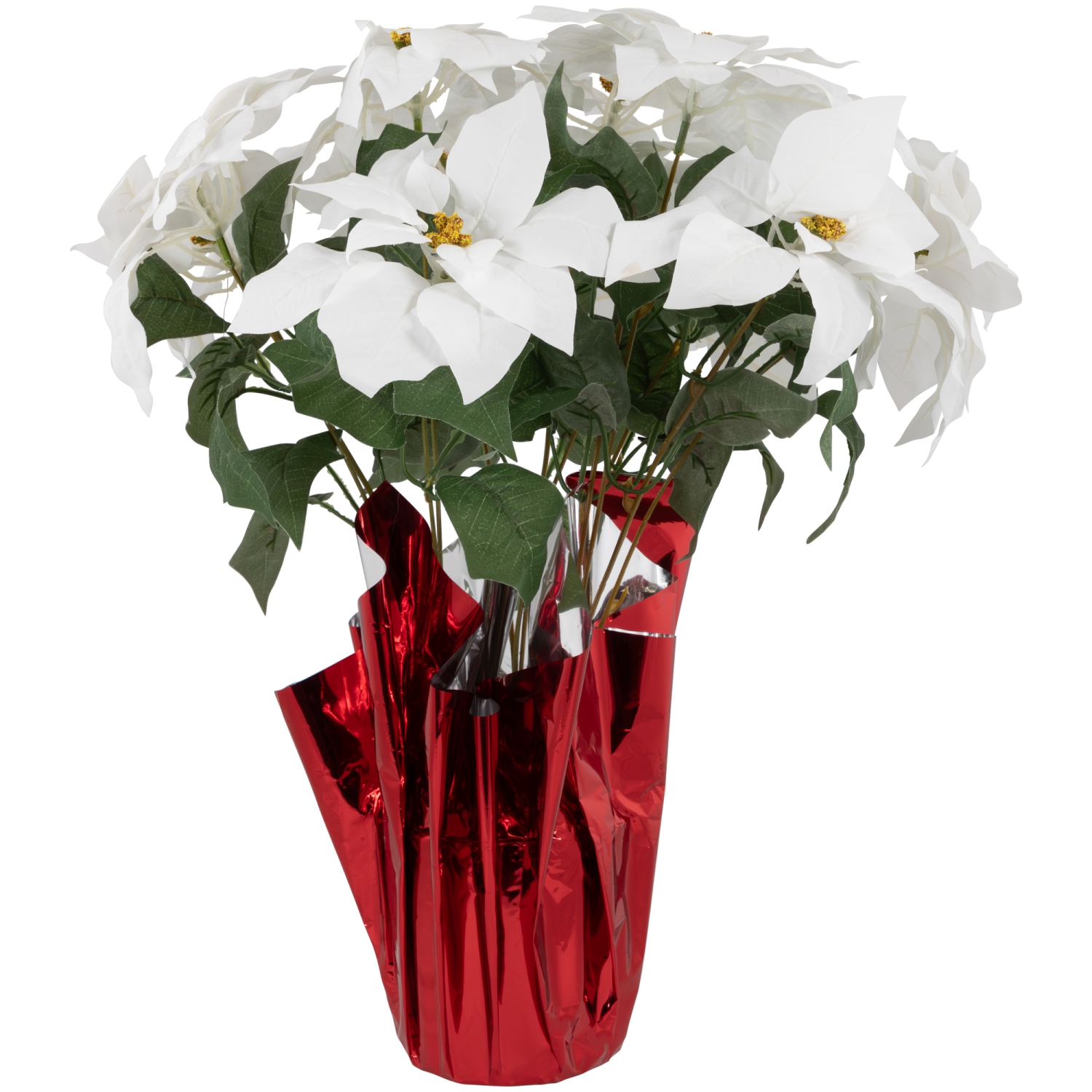 22" White Artificial Christmas Poinsettia Flowers with Red Wrapped Base