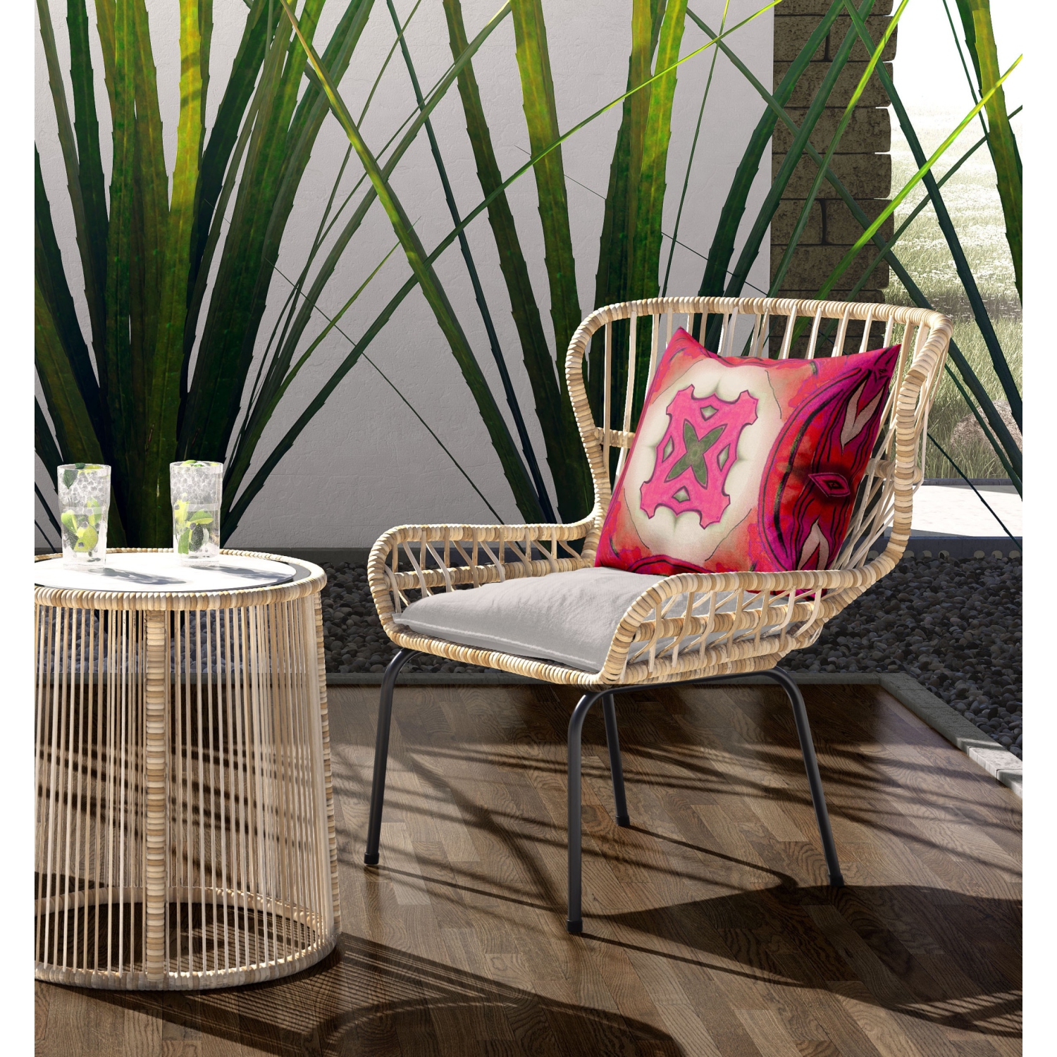 Coussin décoratif intérieur/extérieur, géométrique, 28 x 28 po, gris chaud soufflé, couture