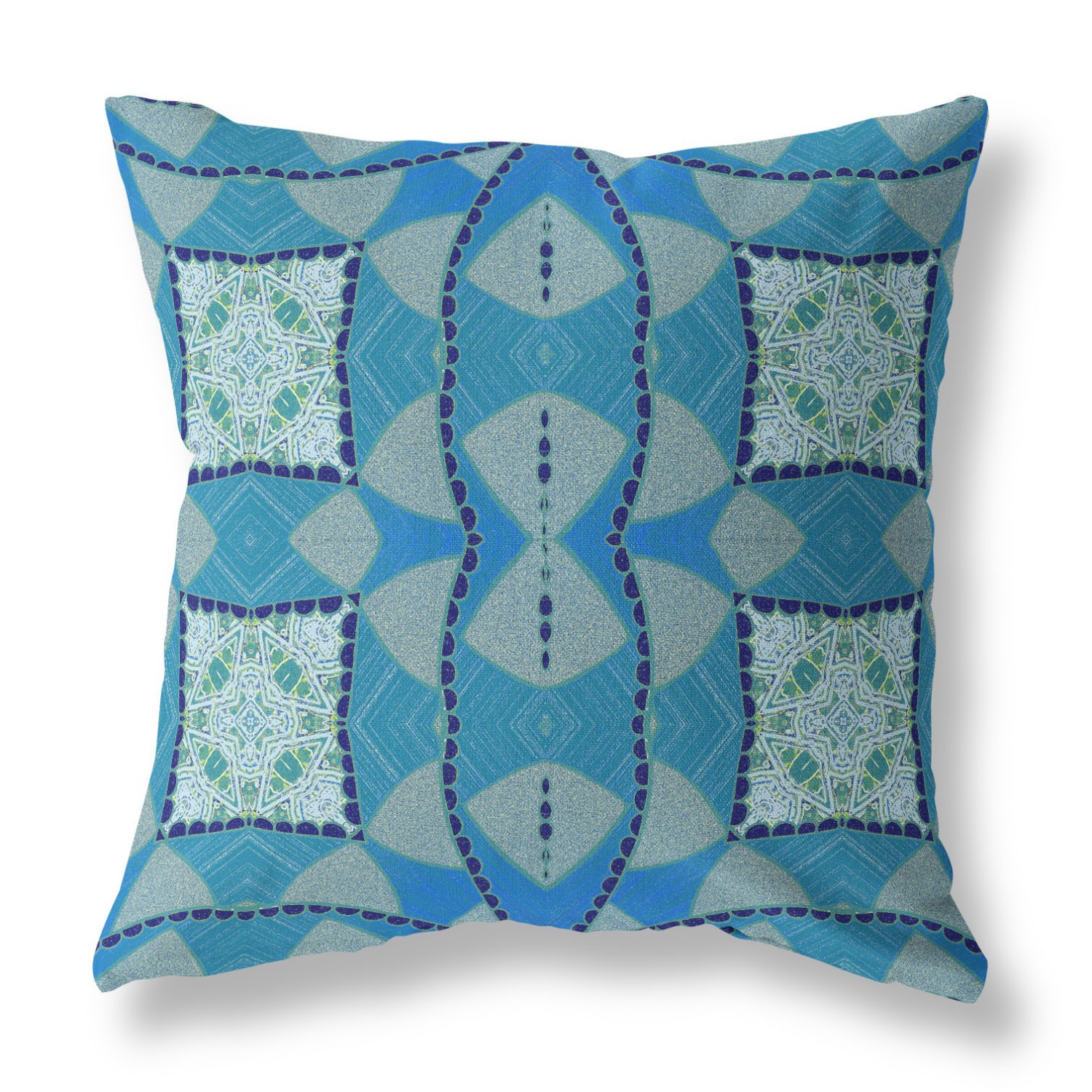 Coussin décoratif intérieur géométrique à fermeture à glissière, 26 x 26 po, bleu aqua