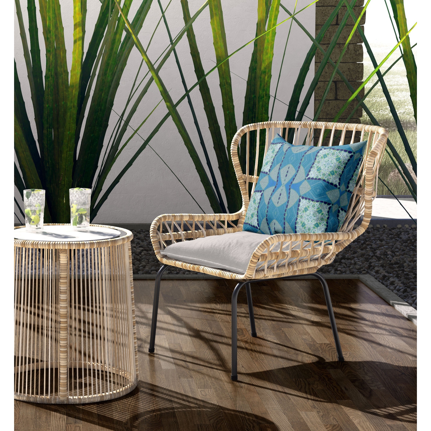 Coussin décoratif intérieur géométrique à fermeture à glissière, 26 x 26 po, bleu aqua