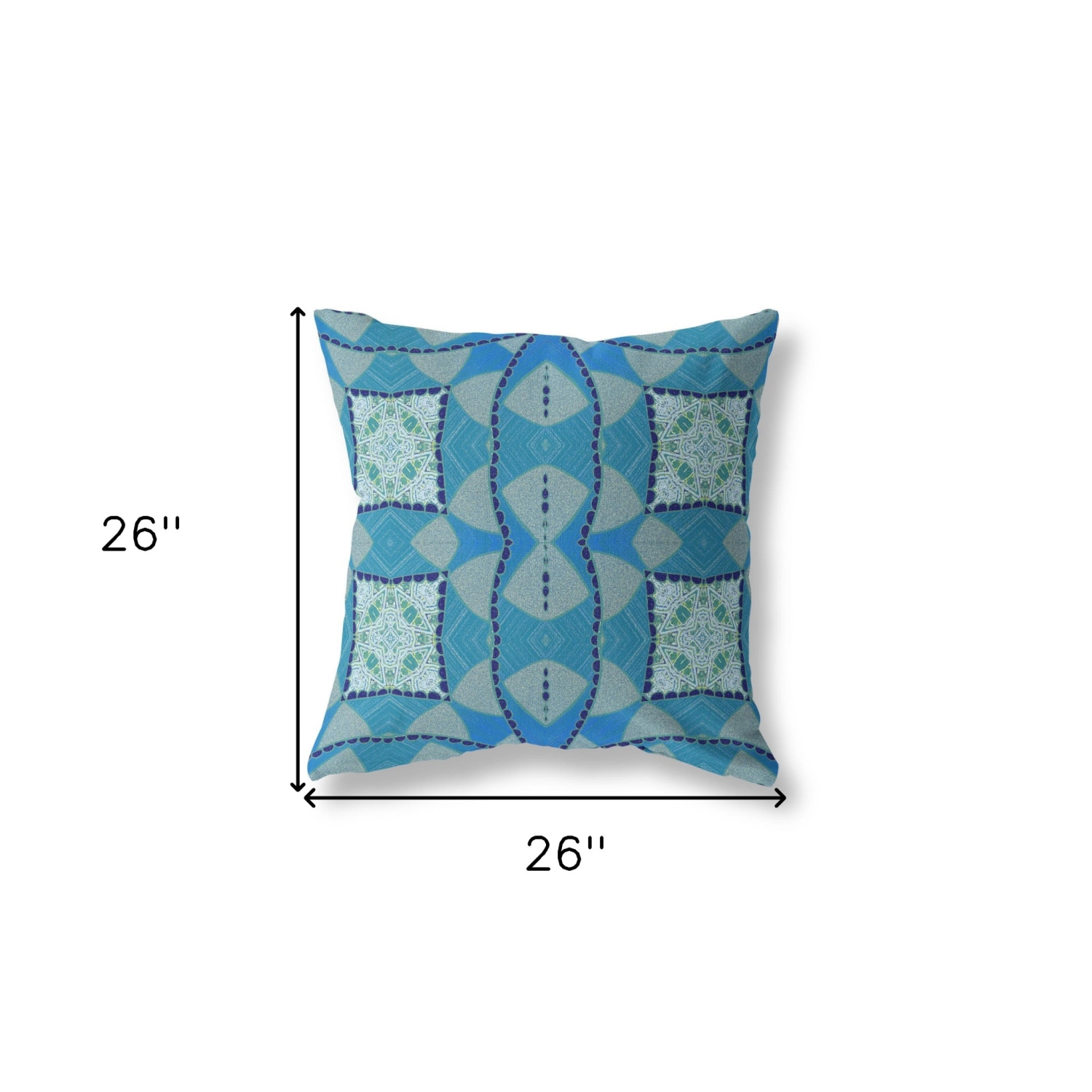 Coussin décoratif intérieur géométrique à fermeture à glissière, 26 x 26 po, bleu aqua