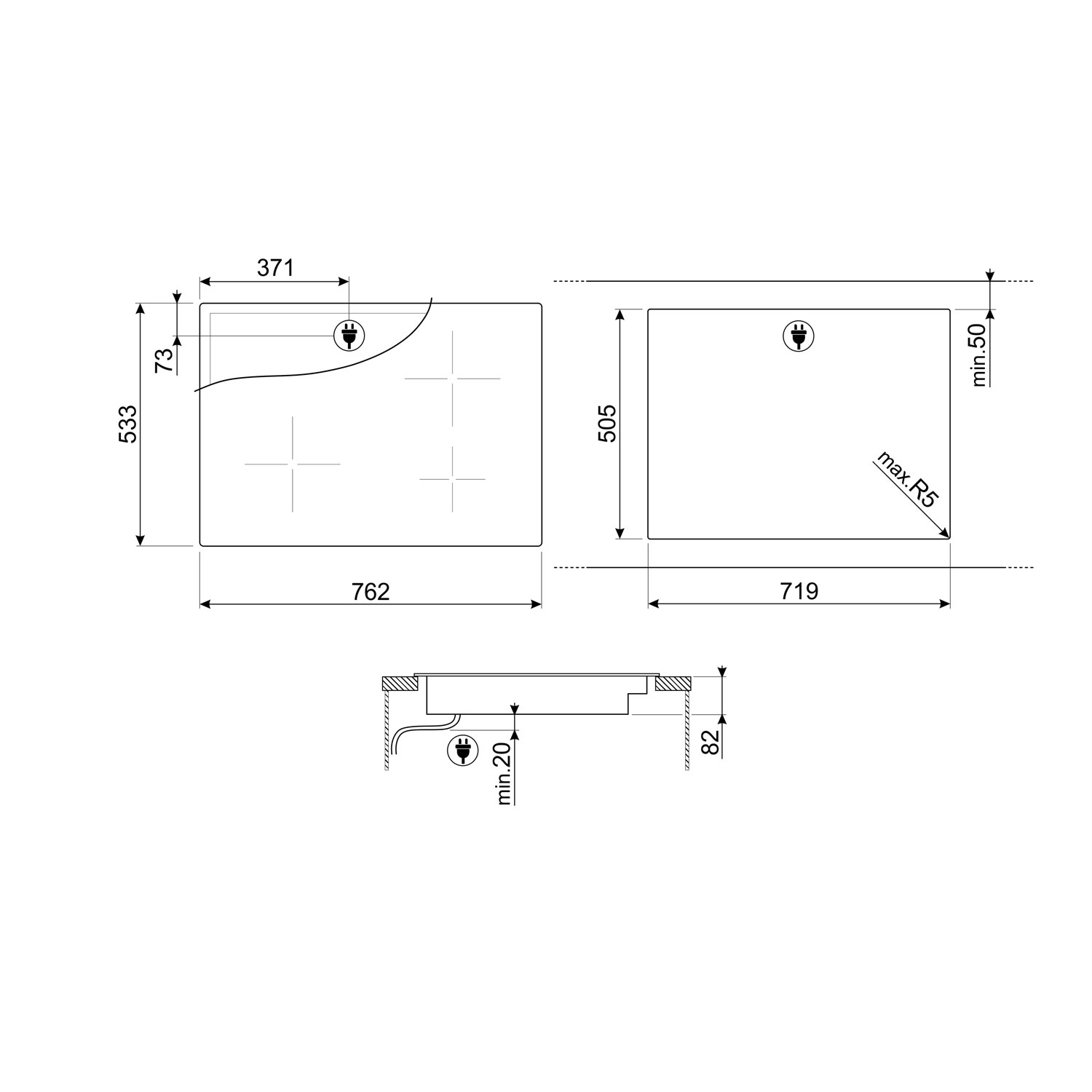 Surface de cuisson électrique de 26 po à 4 éléments Classic de Smeg - Noir