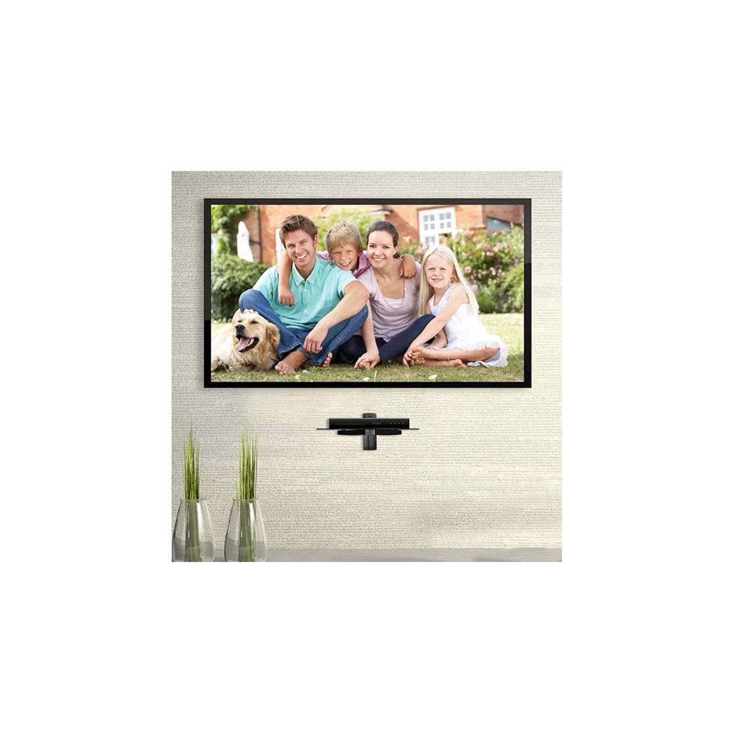 Trousse de fixation murale en composantes noire avec système d'organisation des câbles, idéale pour les lecteurs DVD, les enregistreurs numériques et