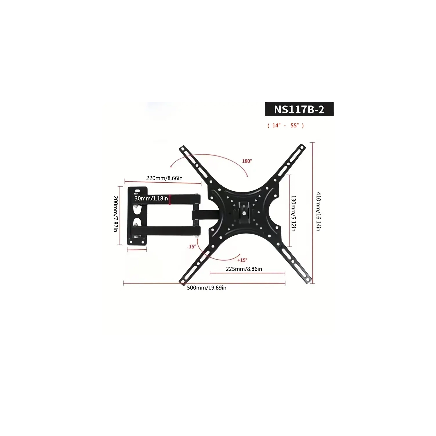 Full Motion TV Wall Mount for 26-55 Inch TVs - Single Stud Articulating Mount, Max VESA 400x400mm, Supports up to 77 LBS