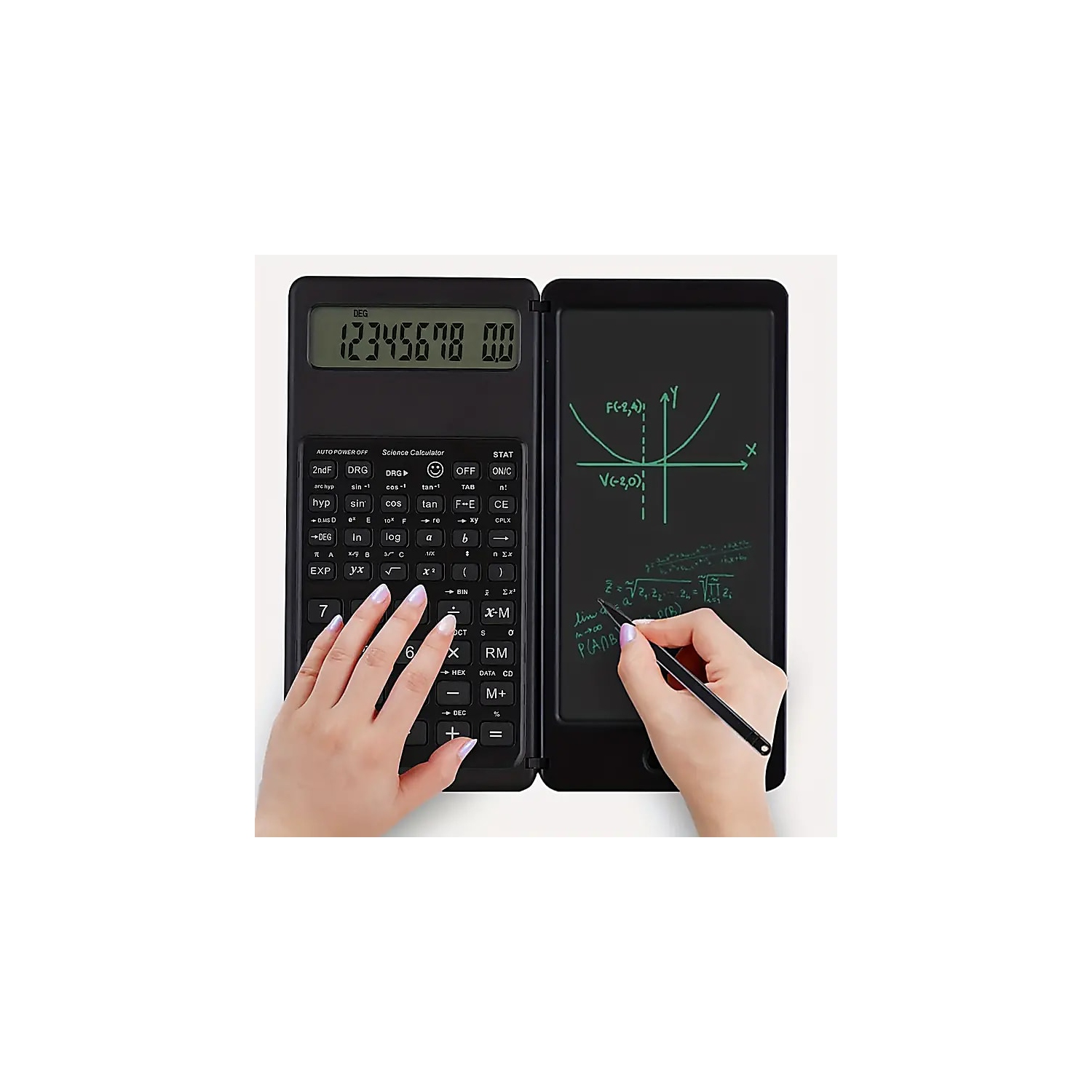 Foldable Scientific Calculator with Handwriting Board - Dual Power Supply, Solar and Battery, Ideal for Students, Teachers, and Engineers