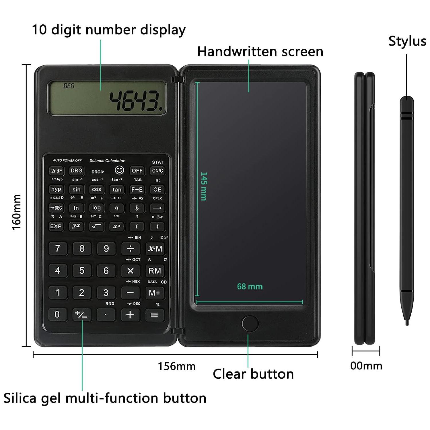 Foldable Scientific Calculator with Handwriting Board - Dual Power Supply, Solar and Battery, Ideal for Students, Teachers, and Engineers