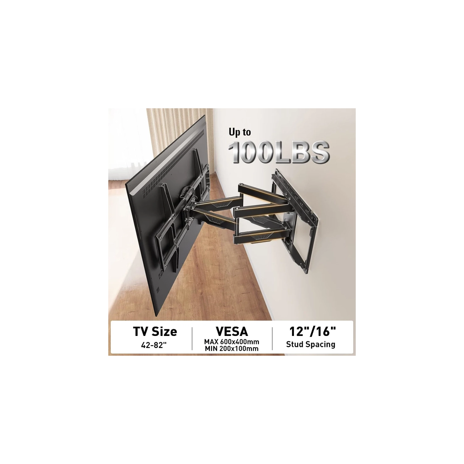 Support mural articulé pour téléviseurs à écran plat de 42 à 82 po - bras articulés pivotants doubles, conception centrale parfaite - VESA