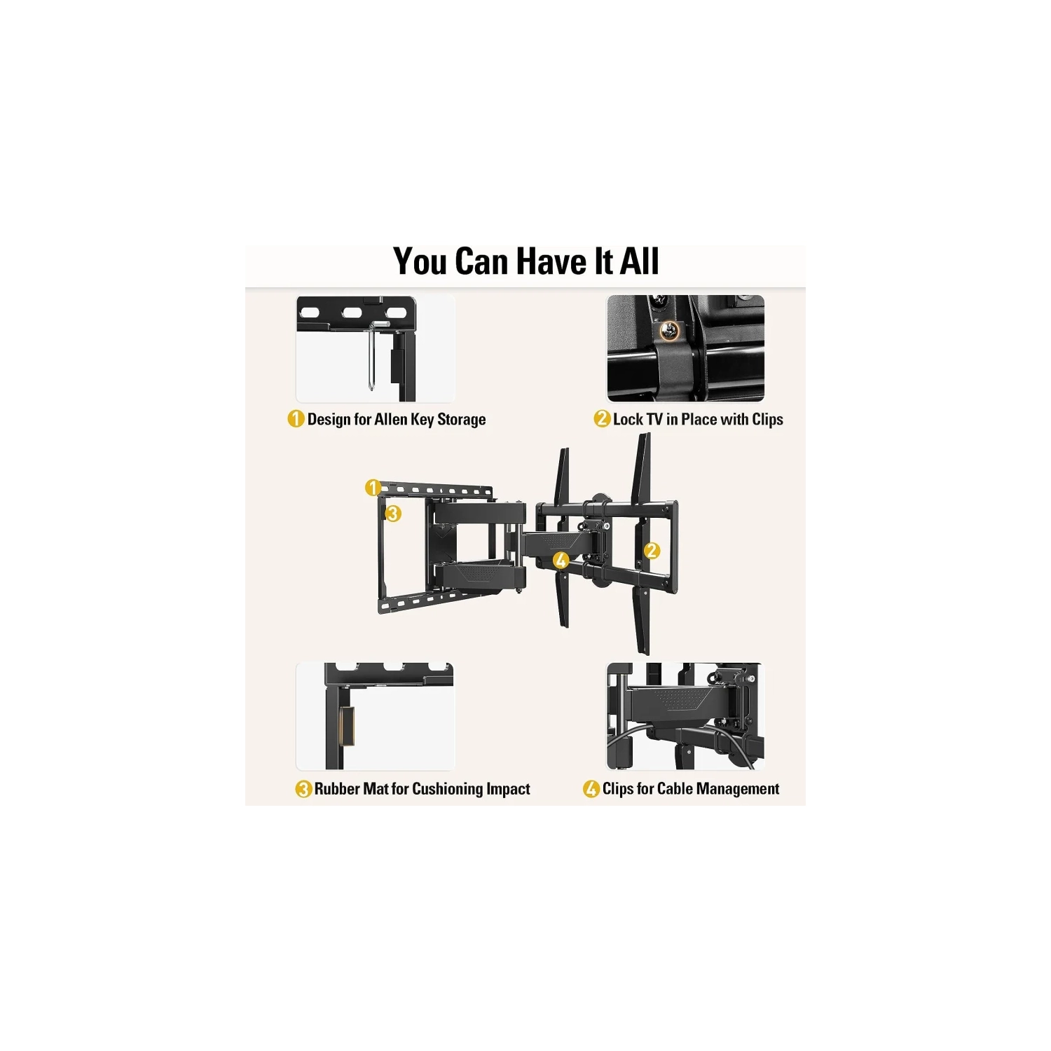 Support mural articulé pour téléviseurs à écran plat de 42 à 82 po - bras articulés pivotants doubles, conception centrale parfaite - VESA