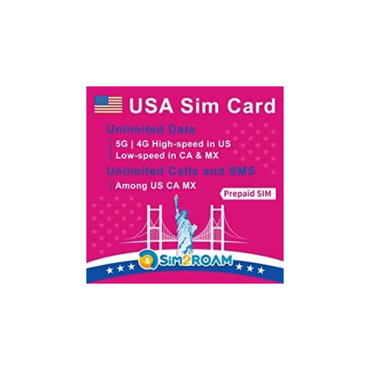 Carte SIM prépayée des États-Unis pour 6 jours - données, appels et messages Internet illimités 5G/4G Mb/s aux États-Unis, en Californie et en MX