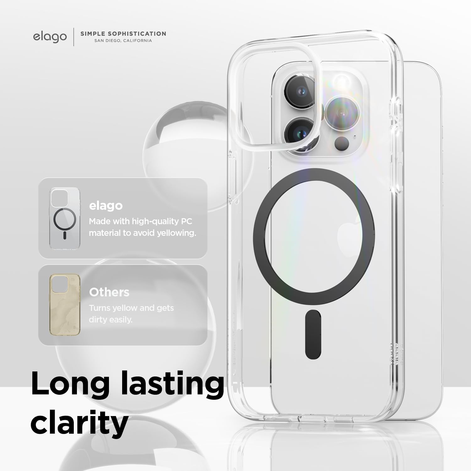 elago Magnetic Hybrid Clear Case Compatible with iPhone 15 Pro Max Case, Compatible with MagSafe, 6.7", US Military Grade Drop Protection, PC + TPU,
