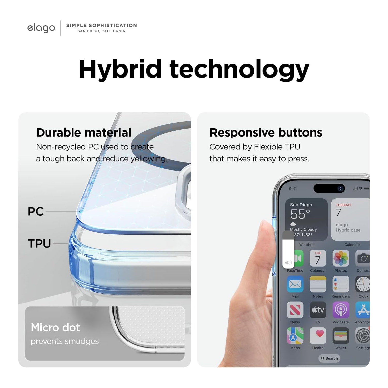 elago Magnetic Hybrid Clear Case Compatible with iPhone 15 Pro Max Case, Compatible with MagSafe, 6.7", US Military Grade Drop Protection, PC + TPU,