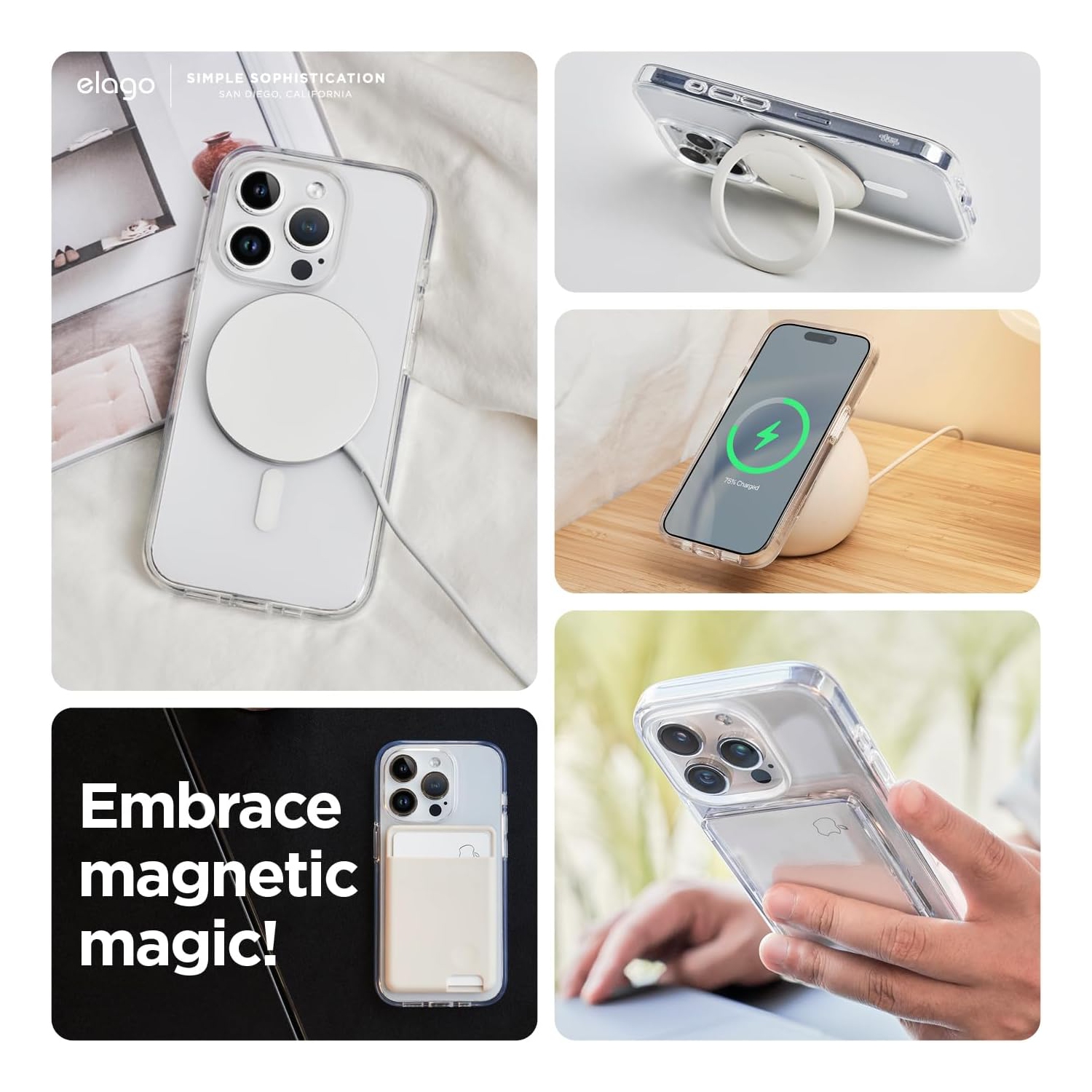 elago Magnetic Hybrid Clear Case Compatible with iPhone 15 Pro Max Case, Compatible with MagSafe, 6.7", US Military Grade Drop Protection, PC + TPU,