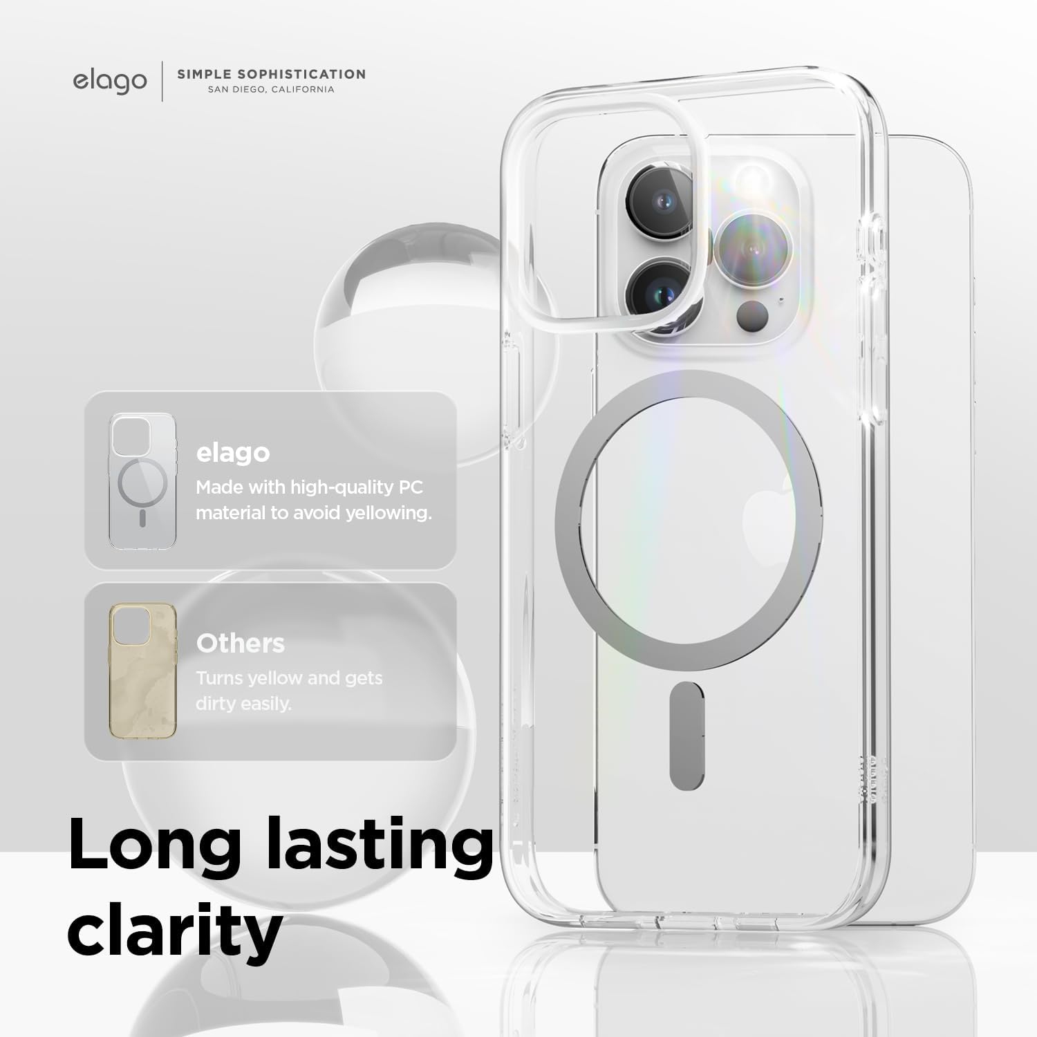 elago Magnetic Hybrid Clear Case Compatible with iPhone 15 Pro Max Case, Compatible with MagSafe, 6.7", US Military Grade Drop Protection, PC + TPU,