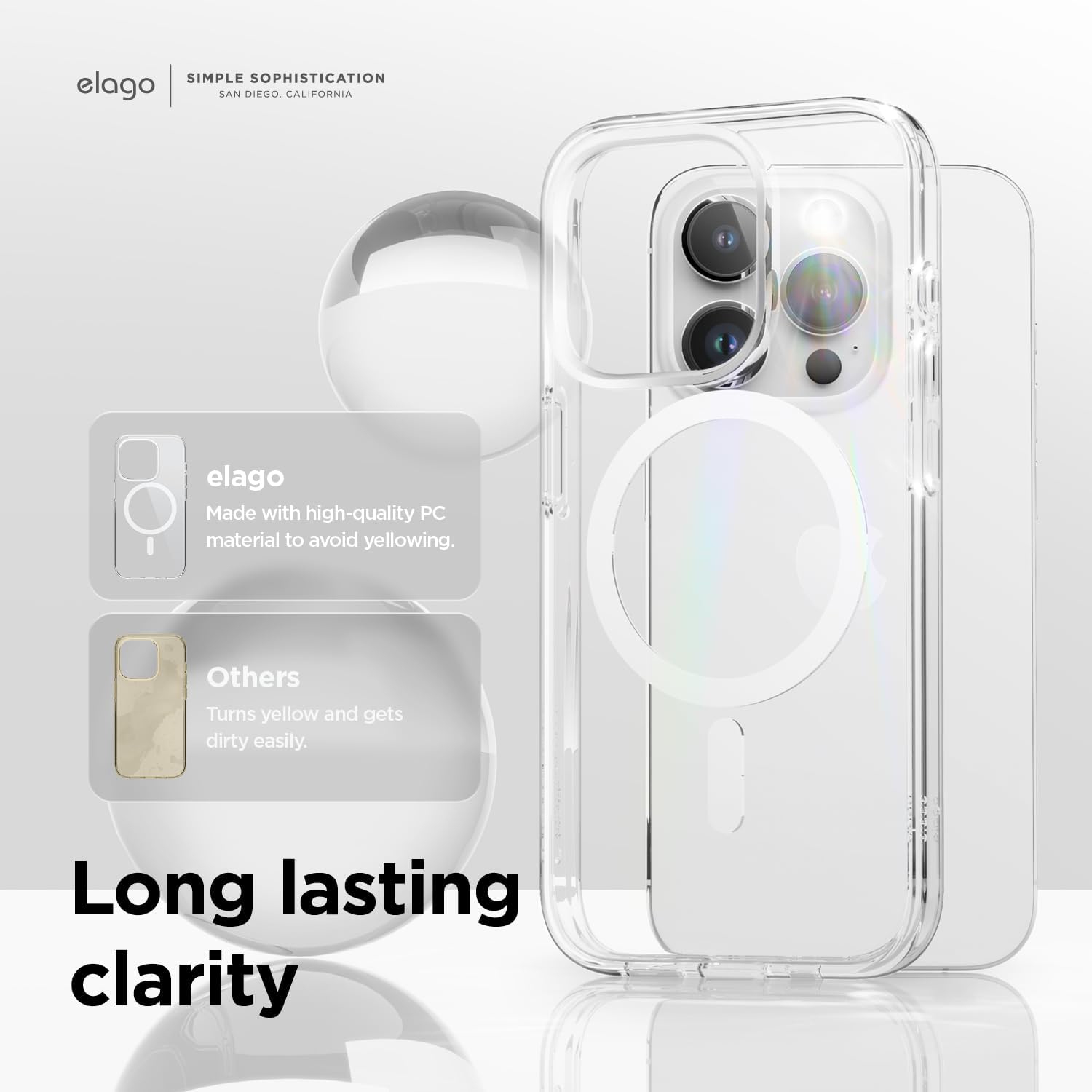 elago Magnetic Hybrid Clear Case Compatible with iPhone 15 Pro Case, Compatible with MagSafe, 6.1 inch, US Military Grade Drop Protection, PC + TPU,